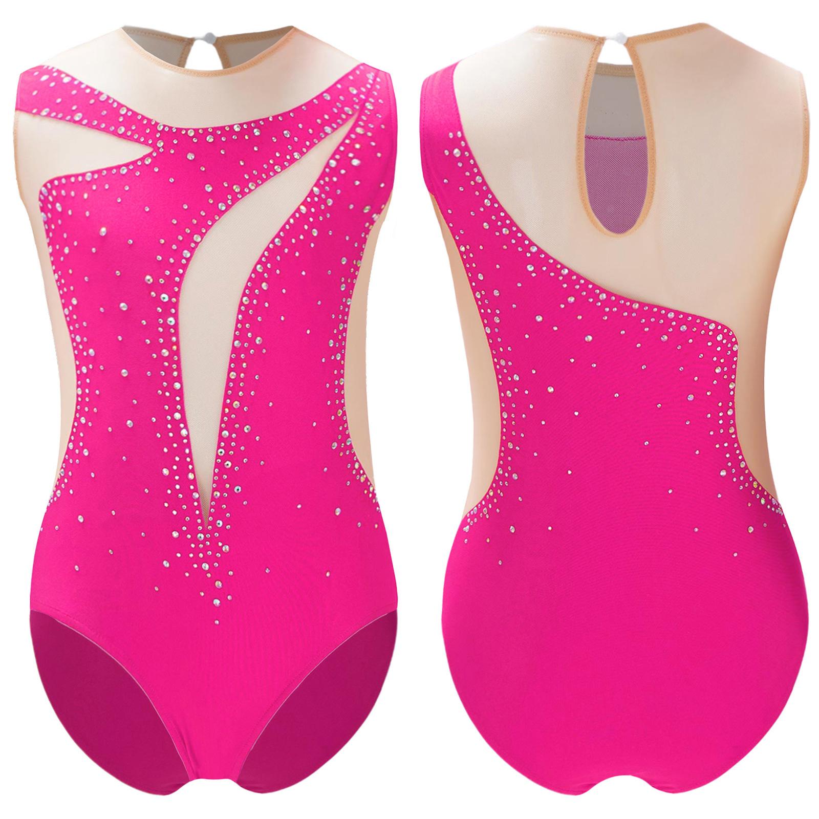 YOOJIA Gymnastiekpakje voor meisjes, balletpakje, tanktop, mouwloos, mesh, ruiten, workoutpakje, kunstschaatsen, performancekleding 7-8 Years