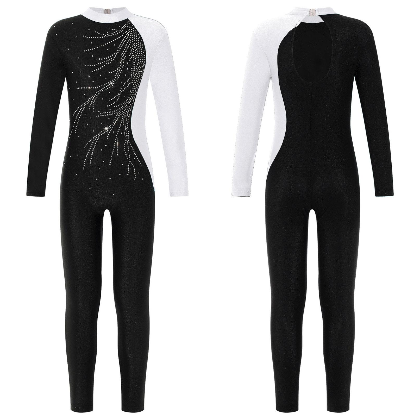 YOOJIA Kinderen Meisjes Gymnastiek Dans Leotard Lange Jumpsuit Ballet IJs Schaatsen Competitie Actief Bodysuit 11-12 Years