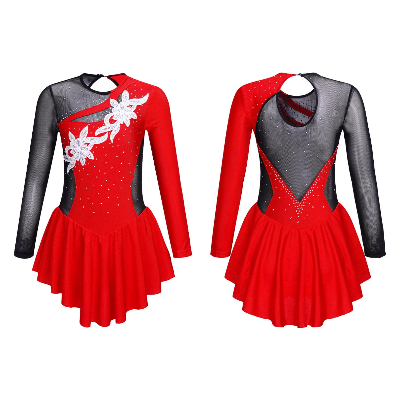 Yeahdor Kinderen meisje kunstschaatsen jurk gymnastiek turnpakje ballet tutu rok 5-6 Years rood
