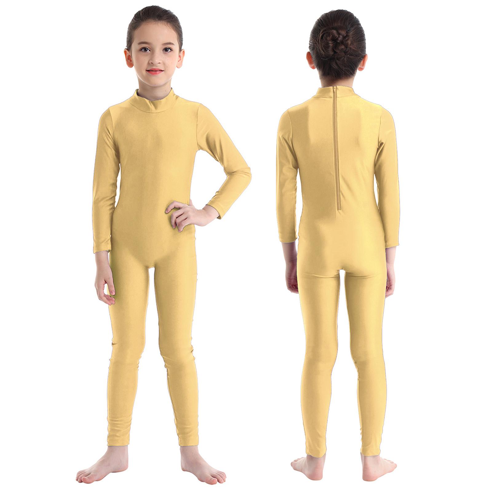 ZDHoor Kinderen Meisjes Ballet Dans Gymnastiek Unitard Jumpsuit Lange Mouwen Mock Hals Rits Terug Body Activewear 7-8 Years nude