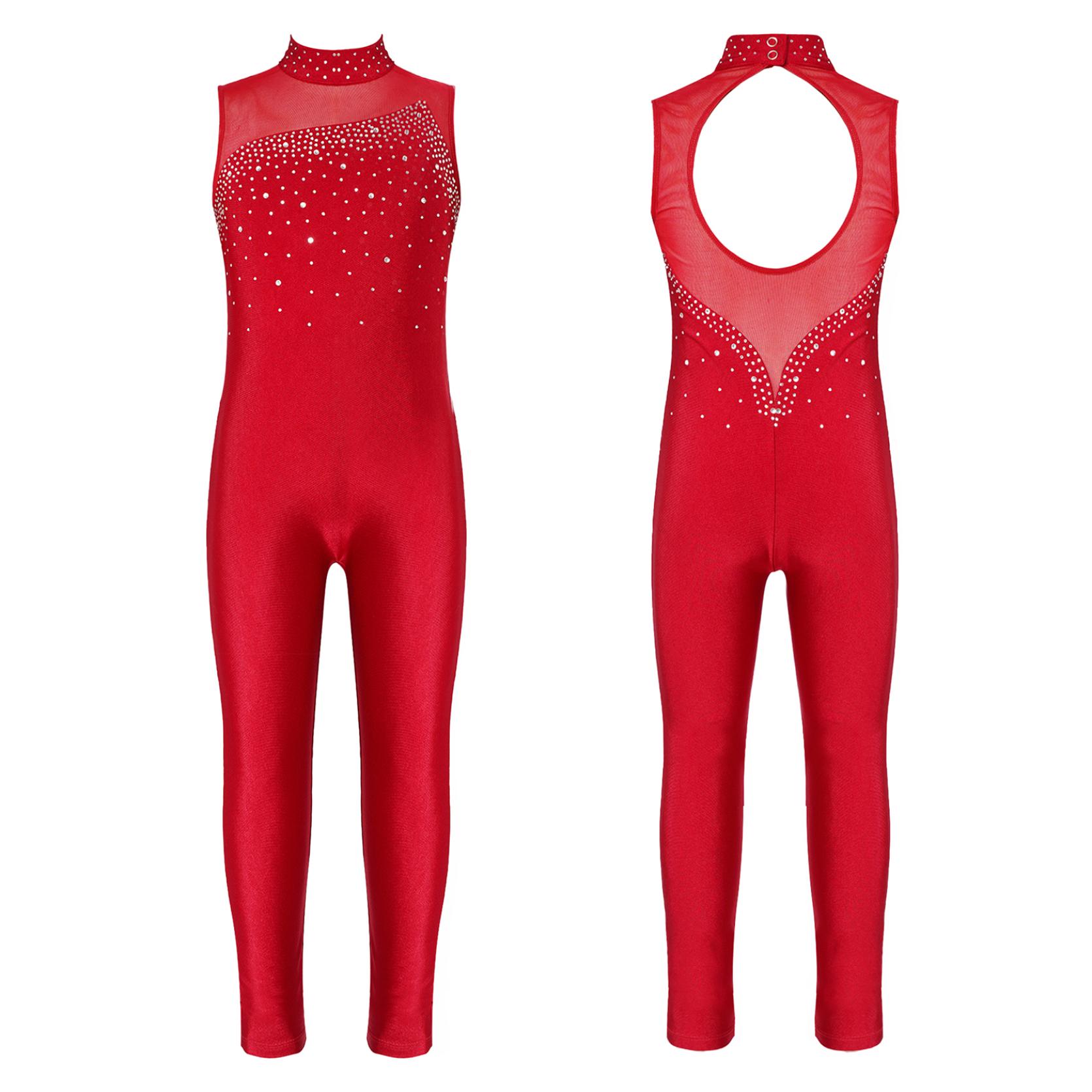 IEFiEL Kinderen Meisjes Ballet Dans Jumpsuit Mouwloze Strass Gymnastiek Workout Dans Maillots Kunstschaatsen Unitard Podiumkostuums 10-12 Years bordeaux