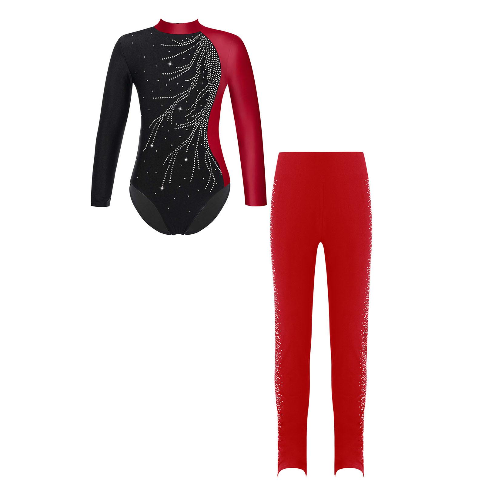Sxiwei Kinderen Meisjes Gymnastiek Dans Leotard met Leggings Set Ballet Dans IJs Schaatsen Competitie Actief Bodysuit 15-16 Years
