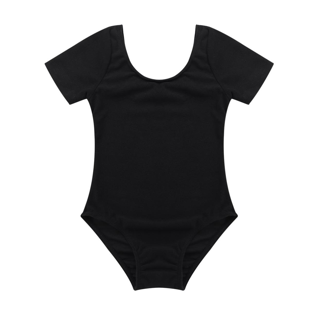 YONGHS Little Big Girls Classic Korte Mouwen Leotard voor Ballet Dans Gymnastiek 10-12 Years zwart