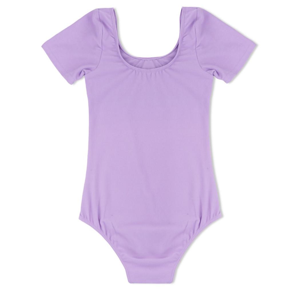YONGHS Little Big Girls Classic Korte Mouwen Leotard voor Ballet Dans Gymnastiek 8-10 Years paars