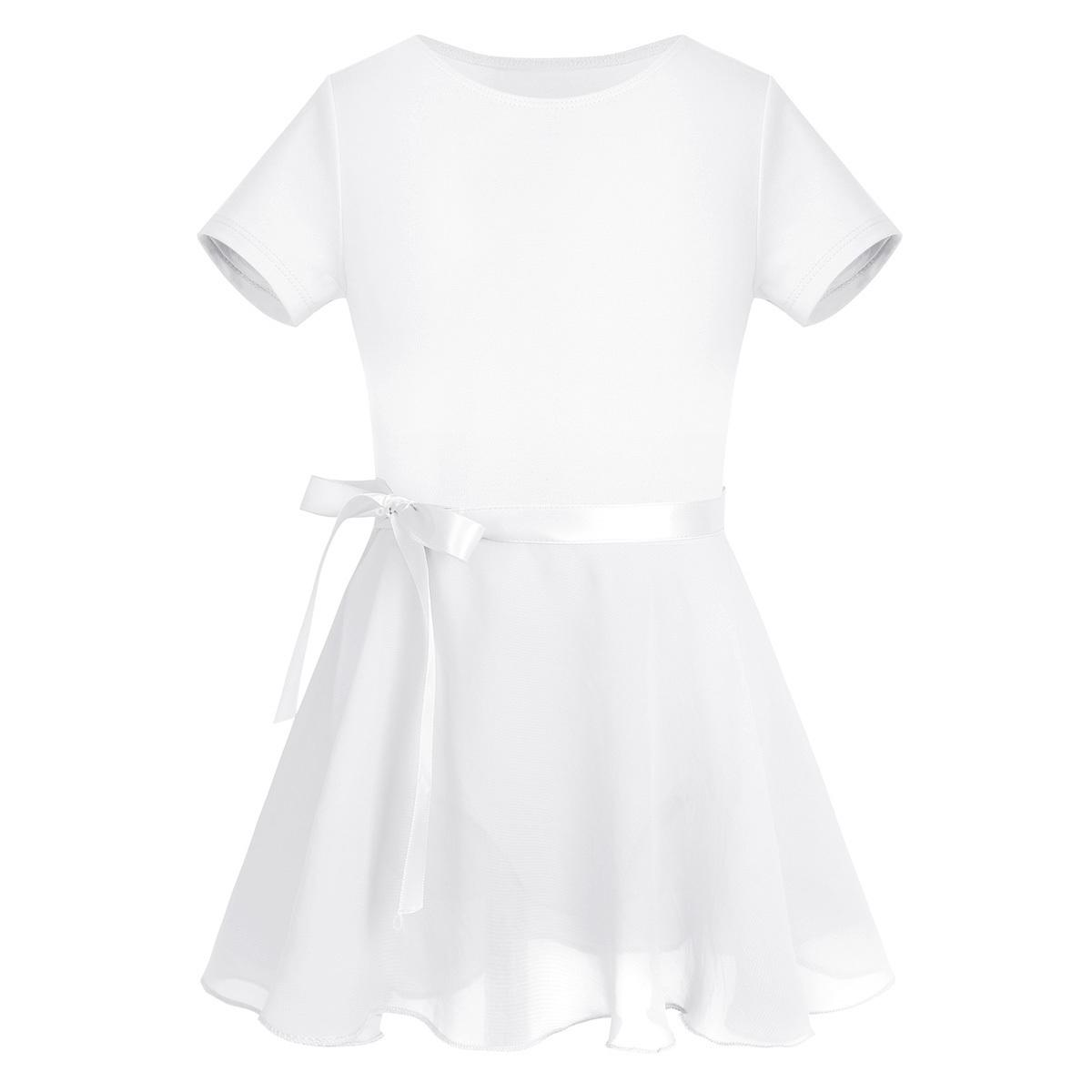Linjinx Kinderen meisjes turnpakje met korte mouwen en rok ballet tutu dansjurk professioneel ballerinakostuum 12-14 Years wit