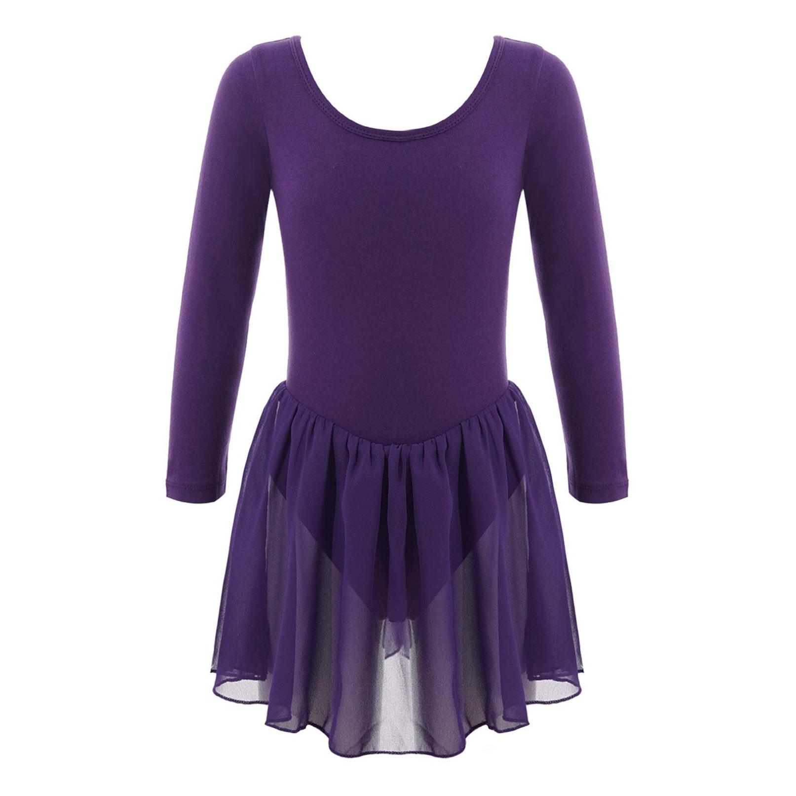 Manyakai Meisjes Lange Mouw Ballet Gymnastiek Dans Turnpakje Tutu Jurk Prestaties Danskostuums 5-6 Years paars
