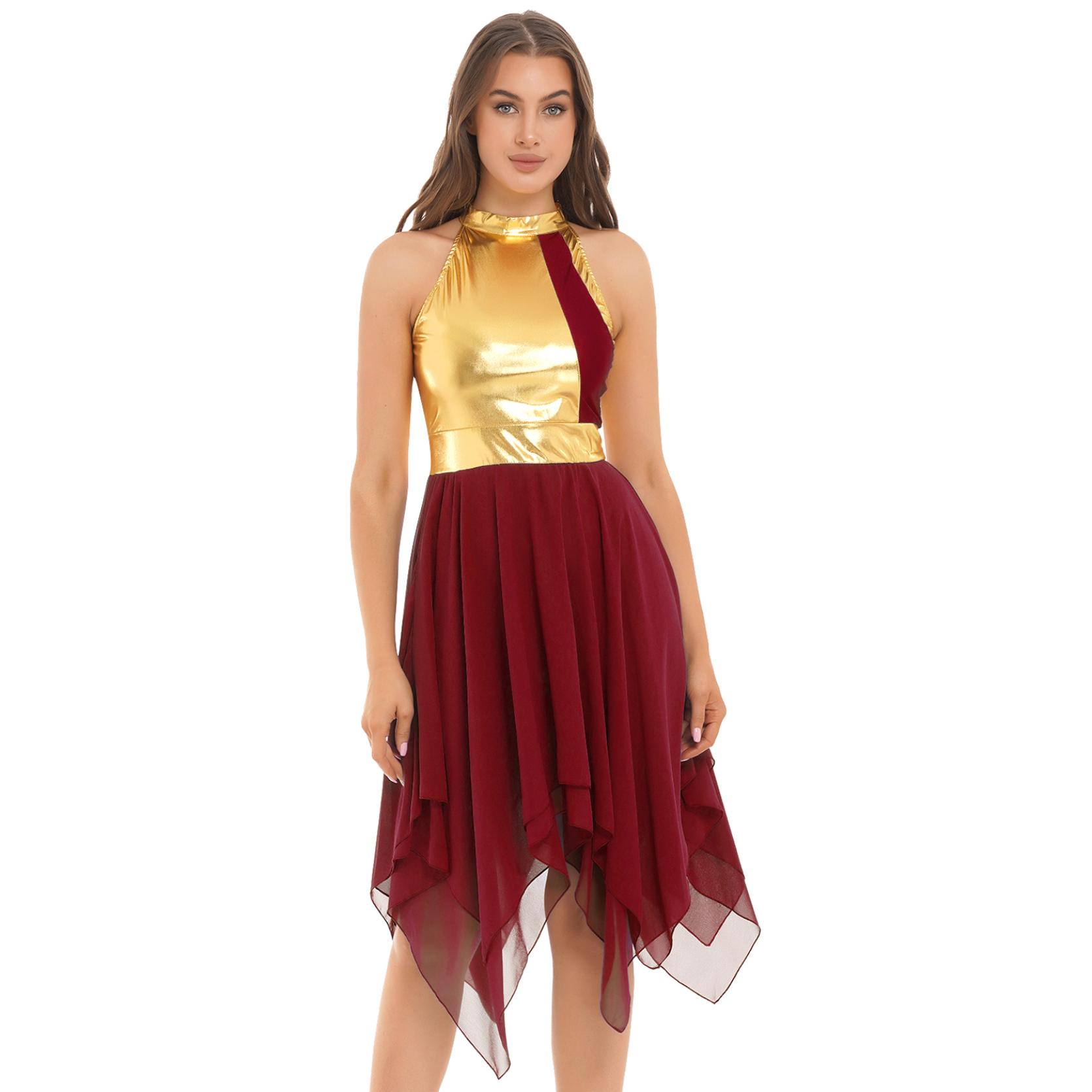 IEFiEL DamesdansvoorstellingkostuumLyrische hedendaagse dans Chiffon Turnpakje Jurk Balletdans S bordeaux