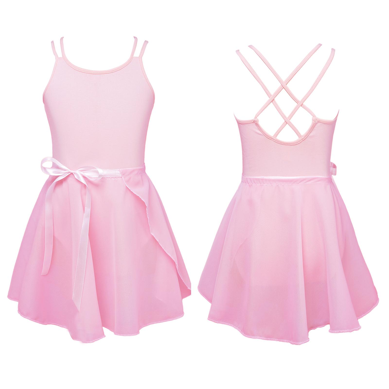 RUNQHUI Meisjes ballet dans gymnastiek turnpakje met chiffon gebonden rok outfit set 8-10 Years roze