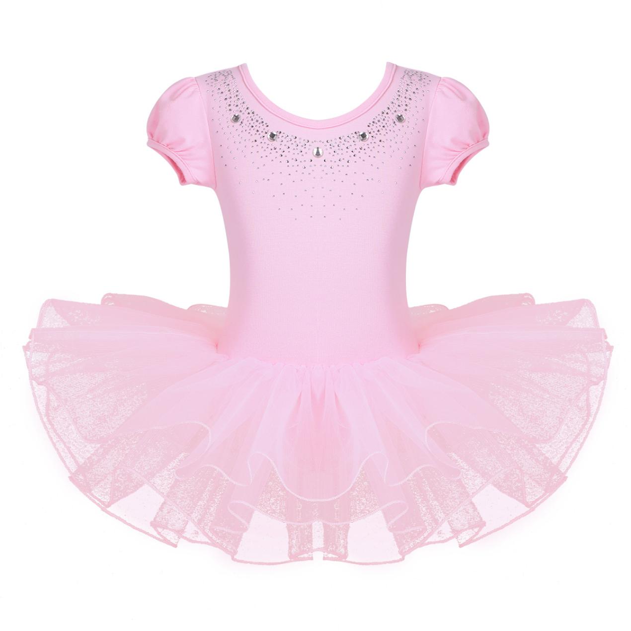 IEFiEL Kinderen Meisjes Sparkly Steentjes Decor Ballet Dans Jurk Gymnastiek Turnpakje Ballerina Danskostuums 5-6 Years roze