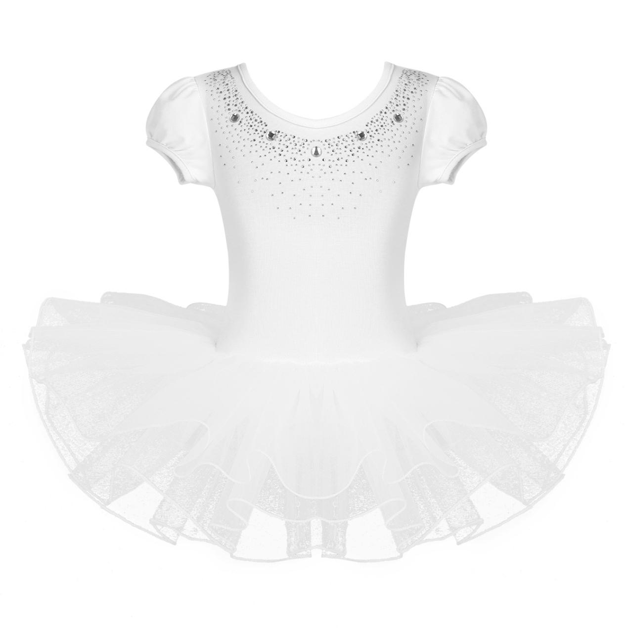 IEFiEL Kinderen Meisjes Sparkly Steentjes Decor Ballet Dans Jurk Gymnastiek Turnpakje Ballerina Danskostuums 4-5 Years wit