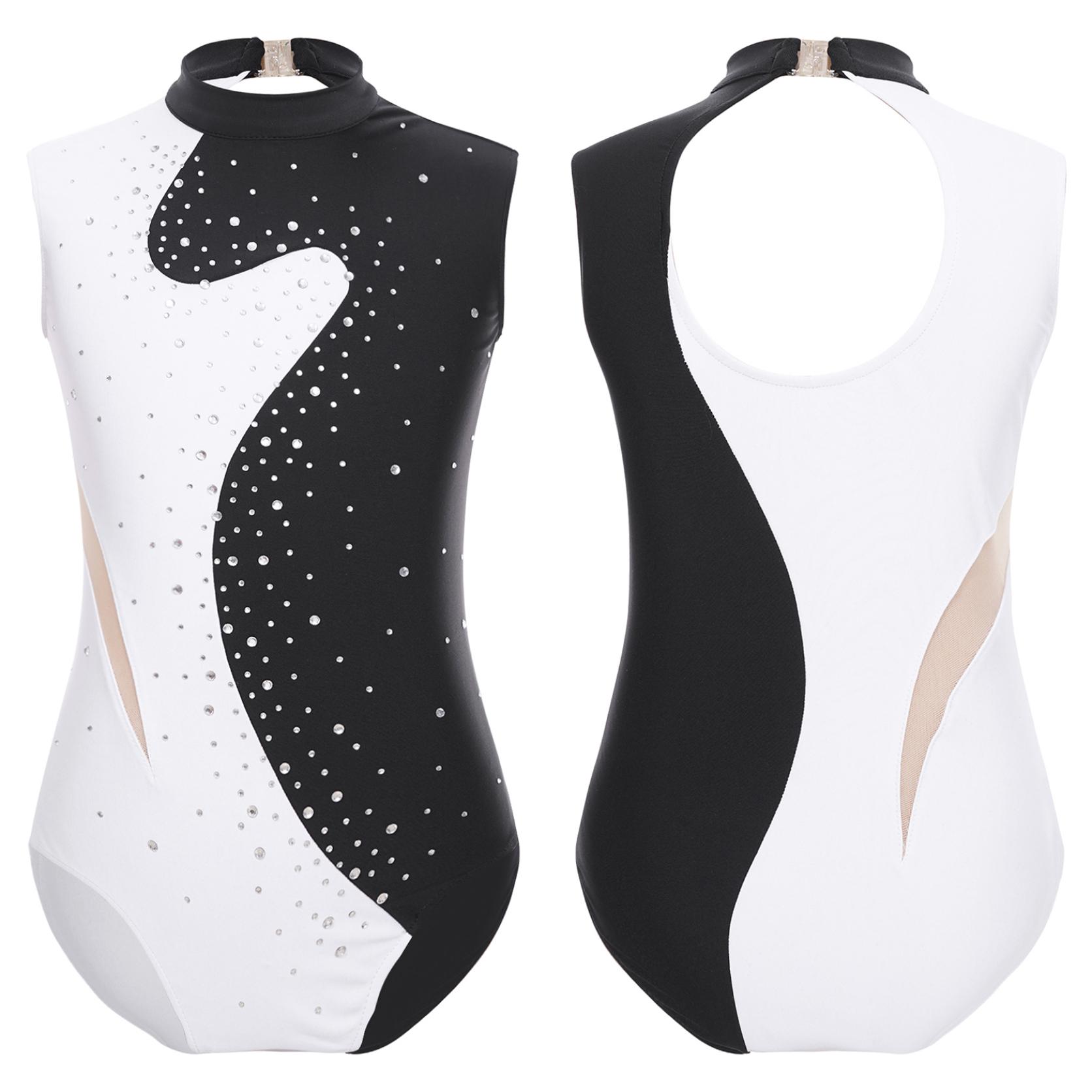 Yunduantong-electronic Kinderdanskostuum Kunstschaatskostuum Mouwloos Ronde Hals Danskleding Atletische Gymnastiek Ballet Maillots Body 13-14 Years zwart