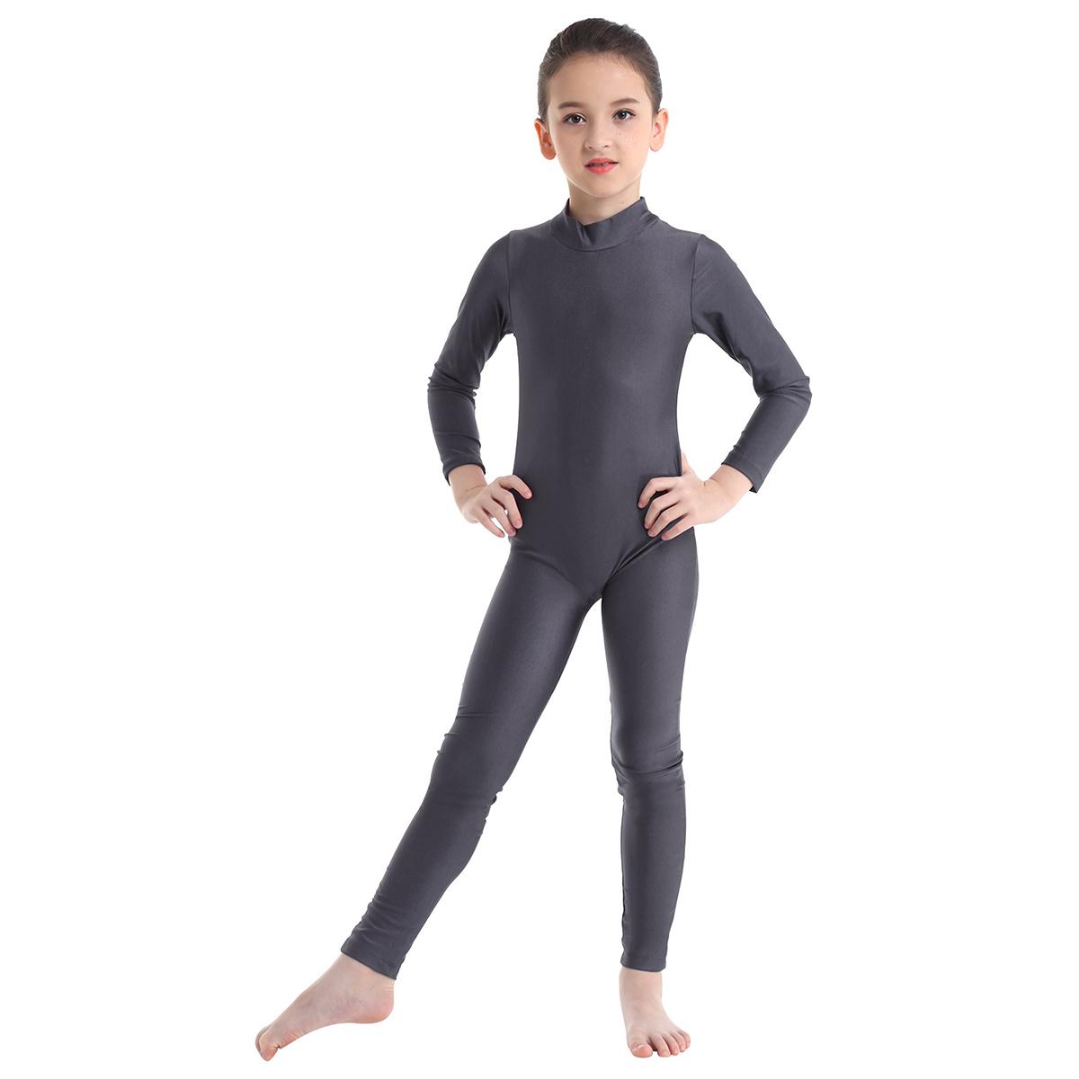 IEFiEL Kindermeisjes dansgymnastiek turnpakje met lange mouwen Unitard volledige lengte bodysuit Catsuit danskleding kostuums 7-8 Years donkergrijze kleur