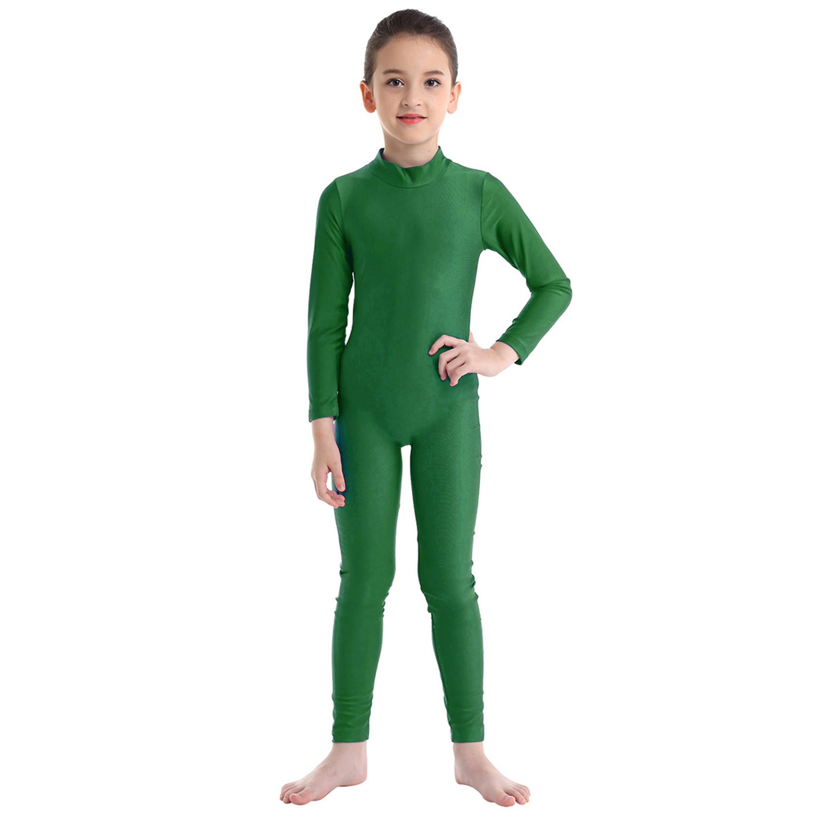 IEFiEL Kindermeisjes dansgymnastiek turnpakje met lange mouwen Unitard volledige lengte bodysuit Catsuit danskleding kostuums 14-16 Years groen