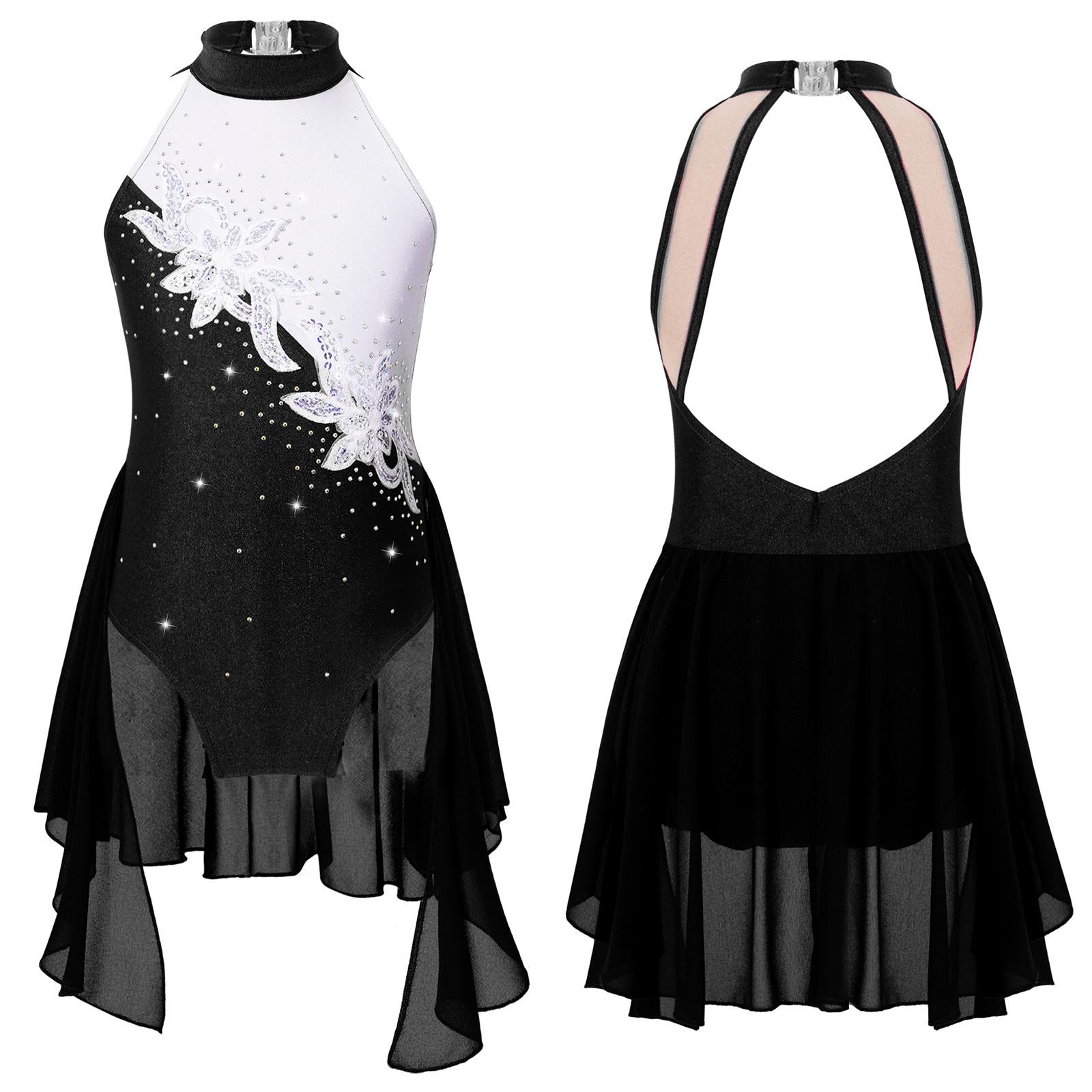 Sywiyi Kinderen Meisjes Mouwloze Lyrische Dansjurk Pailletten Ballet Gymnastiek Leotard Jurk Holle Rug Kunstschaatsjurk 11-12 Years zwart