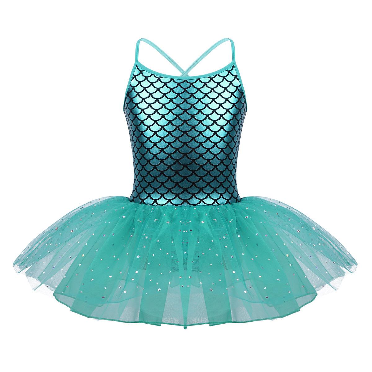 Fldy Kinderen Kleine Meisjes Pailletten Zeemeermin Kostuum Cross Terug Tutu Ballet Dans Gymnastiek Turnpakje Jurk Dancewear 7-8 Years meer blauwe kleur