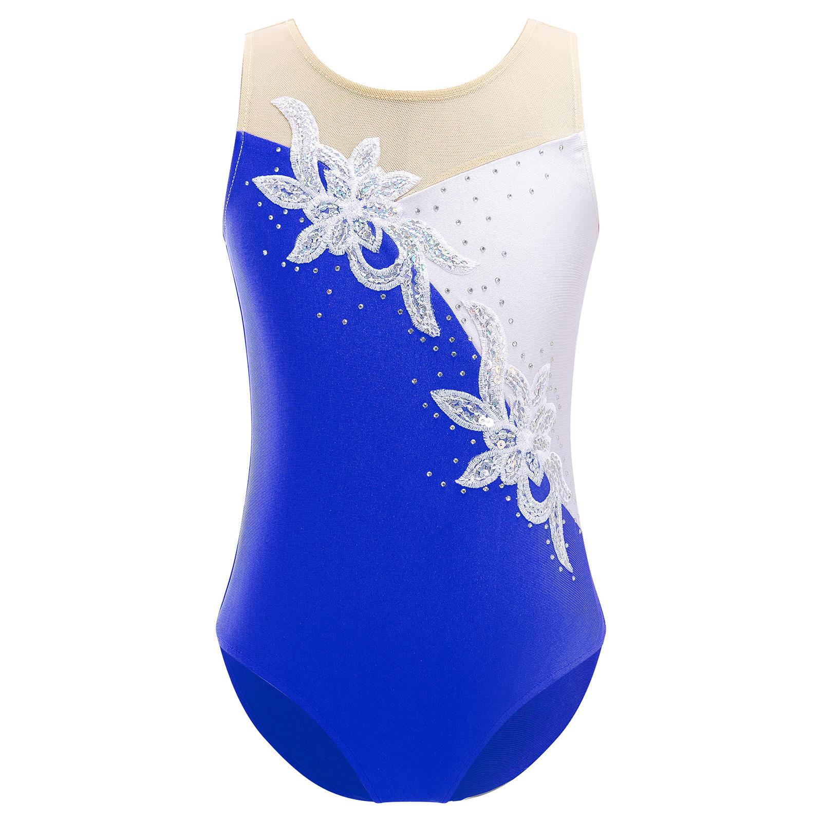Linjinx Kid Meisjes Gymnastiek Turnpakje Dans Ballet Glanzende Strass Mouwloze Jumpsuit Kunstschaatsen Kostuum Prestaties 7-8 Years koningsblauwe kleur