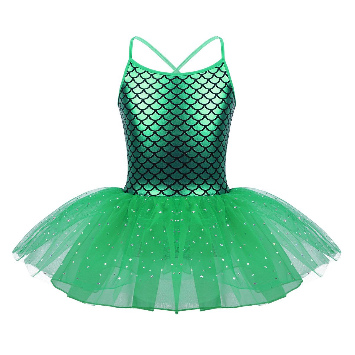 Linjinx Kinderen Meisjes Mouwloze Zeemeermin Schalen Bedrukte Gymnastiek Ballet Dans Leotard Jurk 5-6 Years groen