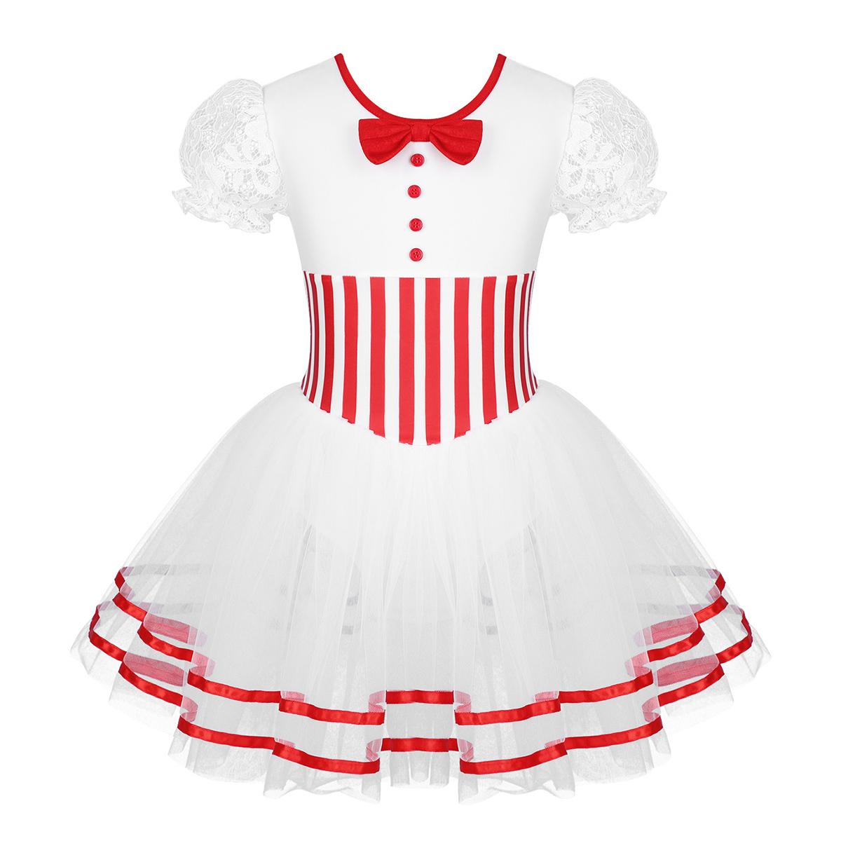 RUNQHUI Kinderen Meisjes Korte Pofmouwen Ballet Tutu Rok Figuur Schaatsen Lyrische Dans Jurk Rolschaatsen Dancewear 11-12 Years rood