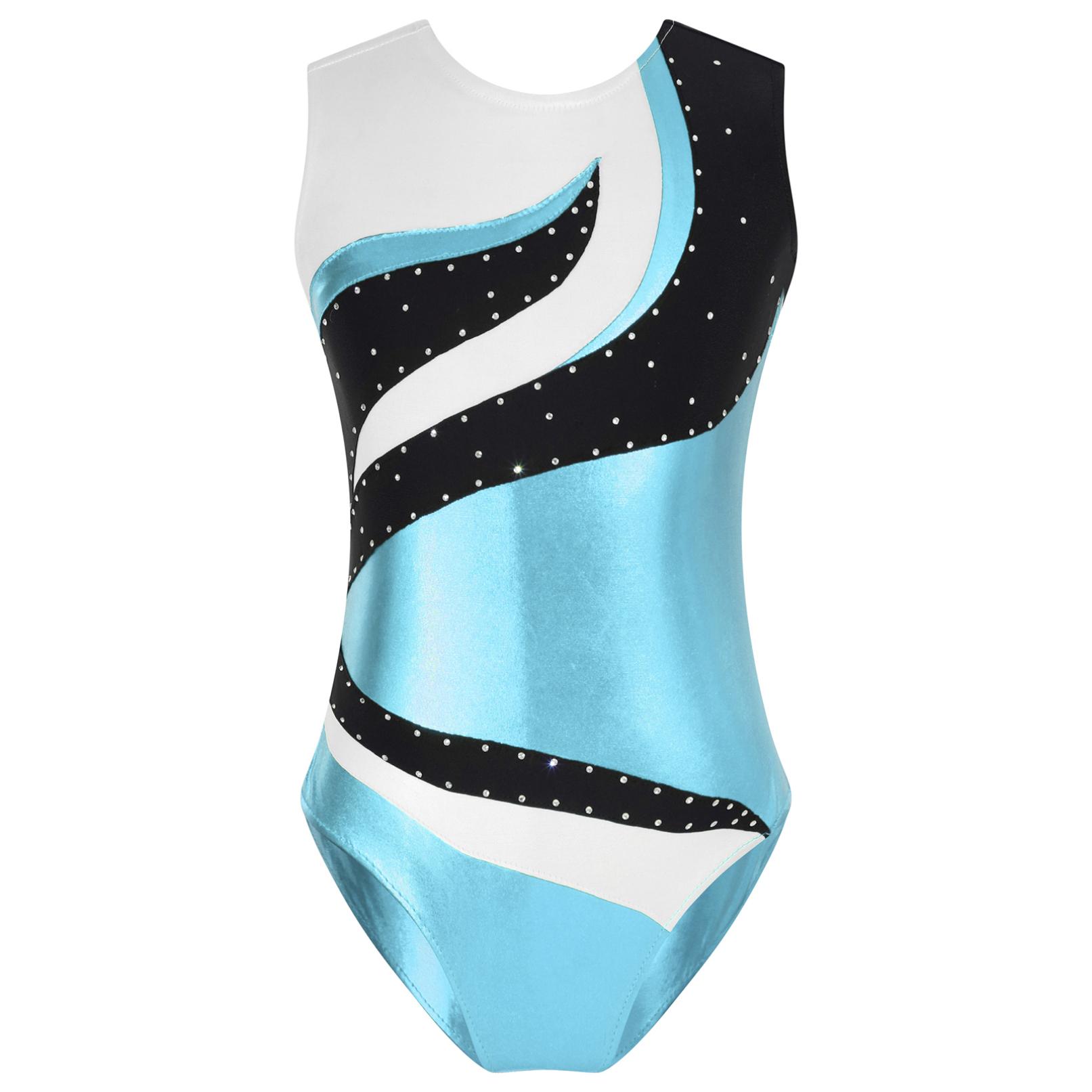 HULIJA Kinderen Meisjes Mouwloos Sparkly Metallic Gymnastiek Turnpakje Unitard Ballet Dans Romper Team Uniform Danskleding 7-8 Years blauw