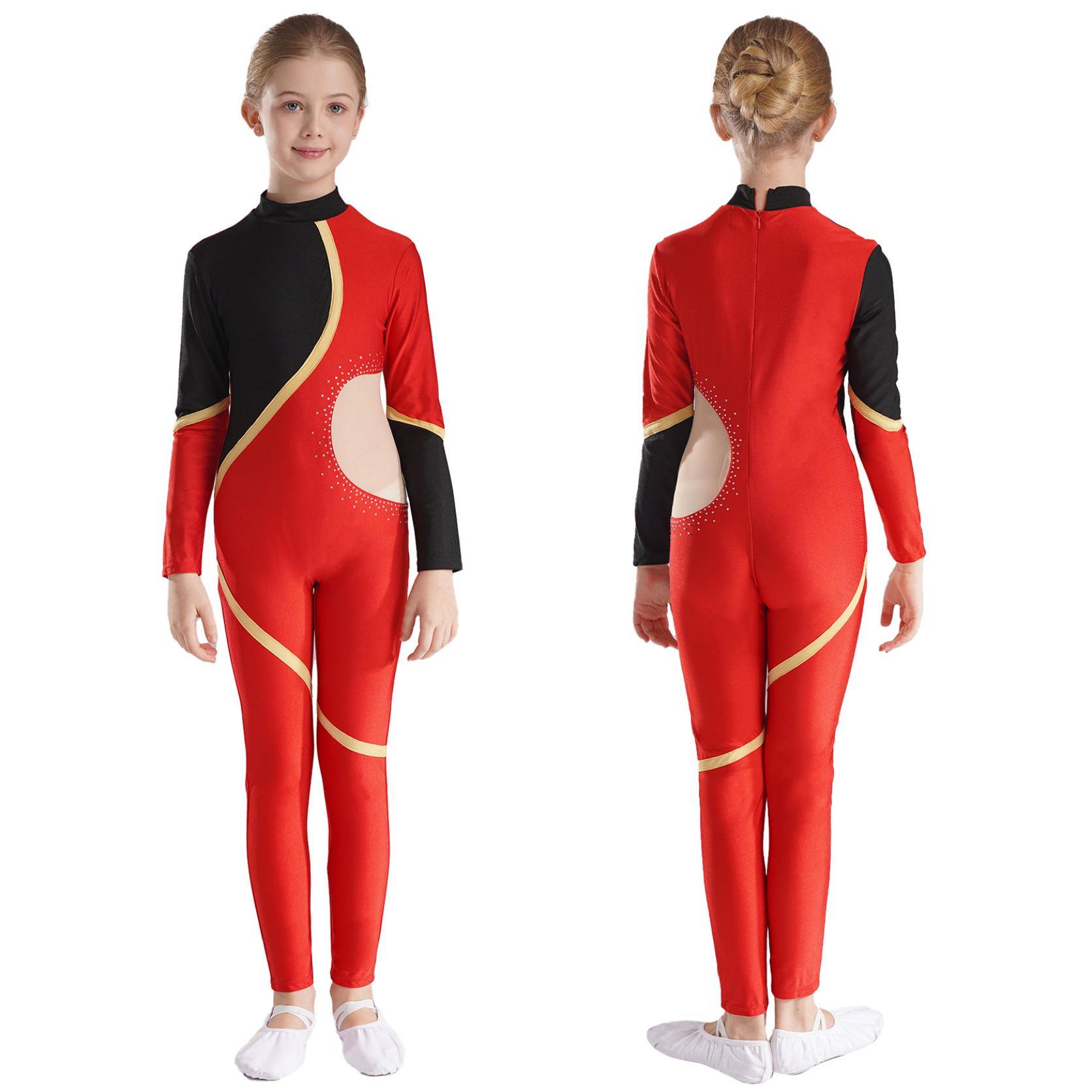 Yunduantong-home Meisjes Ballet Dans Gymnastiek Acrobatiek Turnpakje Glanzende Steentjes Jumpsuit Kinderen Stage Performance Danskleding Badmode Sportkleding 15-16 Years rood