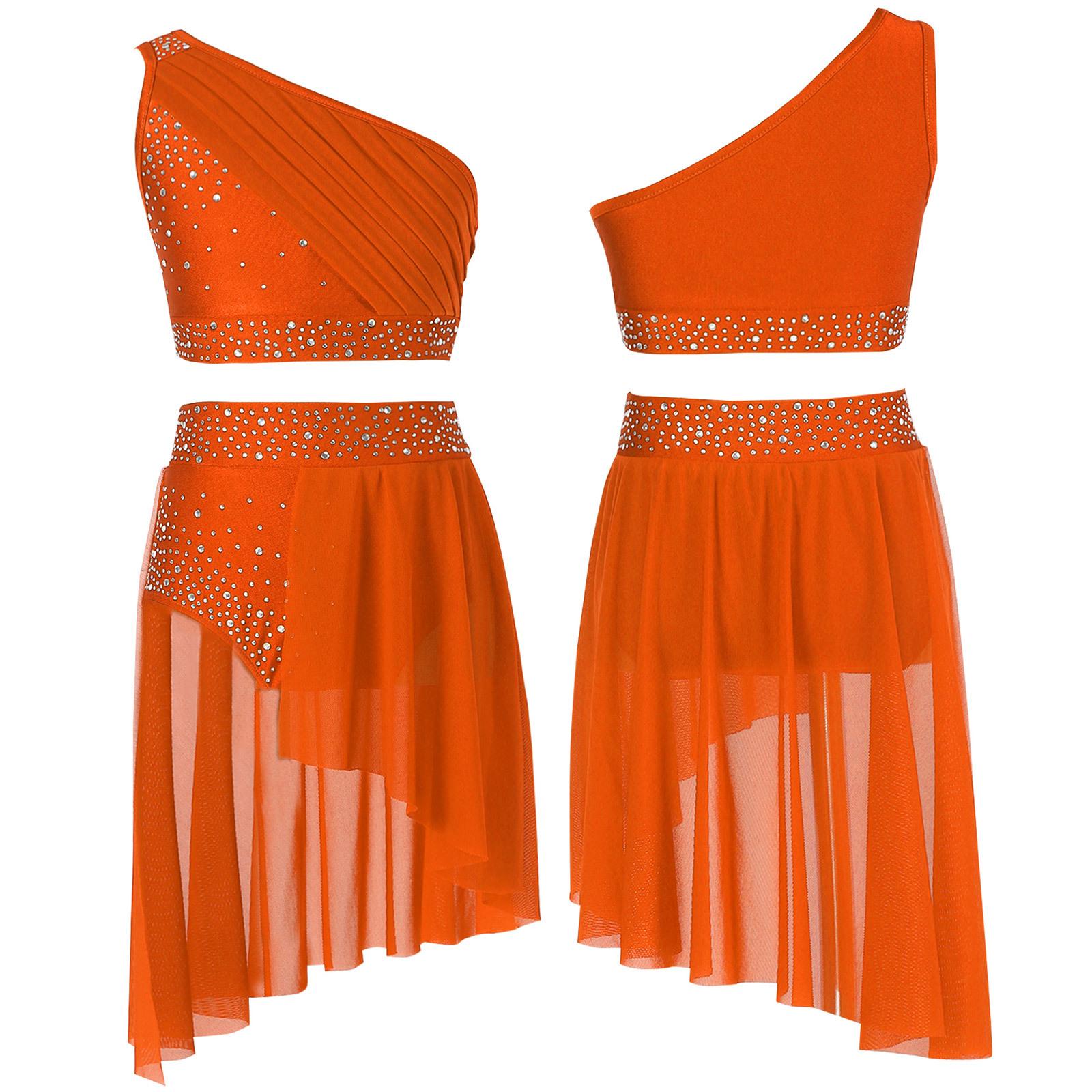 Sywiyi Kinderen Meisjes 2 Stuks Dans Outfit Ballet Gymnastiek Turnpakje Atletische Crop Top met Tutu Rok Lyrische Dans Jurk 13-14 Years oranje