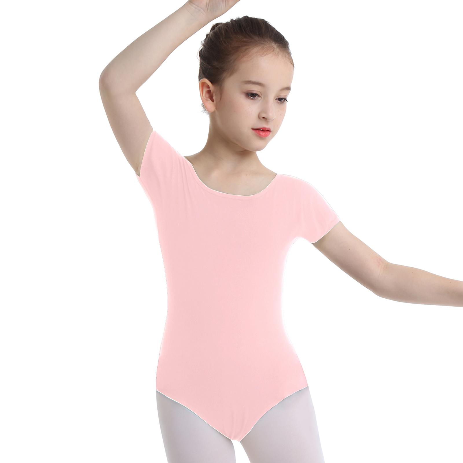 ZDHoor Kinderen meisjes korte mouwen rekbare gymnastiek ballet dans turnpakje danskleding maat 2-12 7-8 Years roze