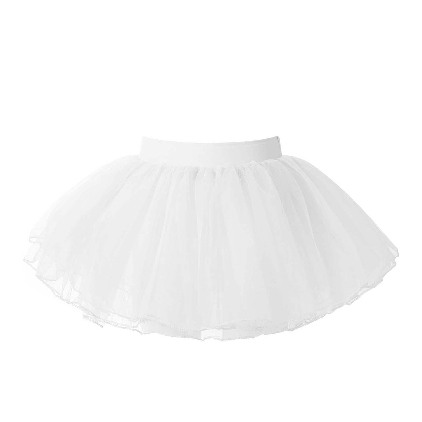 Sywiyi Kinderen Meisjes Ballet Dans Tutu Rok Basic Klassieke Elastische Taille 4 Lagen Mesh Tule Rok Kid Ballet Praktijk Turnpakje dans Jurk 6-11 Years wit