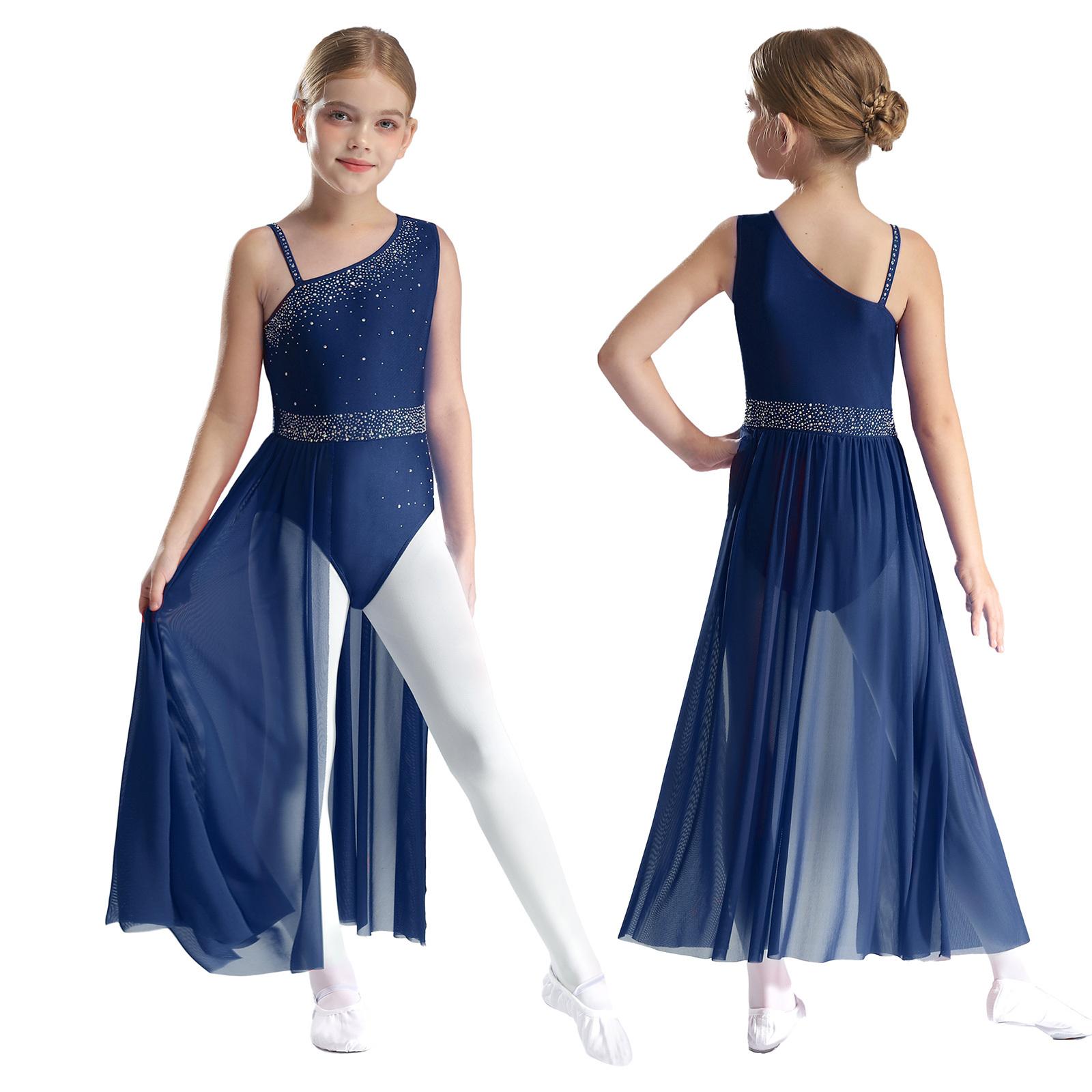 Yunduantong-electronic Meisjes Mouwloos Ballet Lyrische Ballroom Hedendaagse Dansvoorstelling Chiffon Splice Danskleding Artistieke Gymnastiek Kostuum 11-12 Years