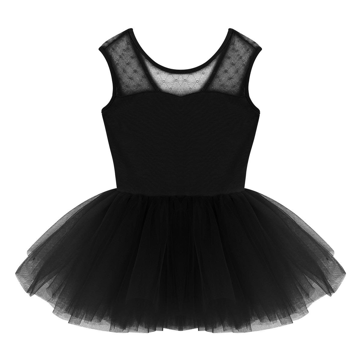 Linjinx Kinderen Meisjes Mesh Tutu Ballet Klassieke Tule Jurk Gymnastiek Turnpakje Jurk Dans Kostuum 3-4 Years zwart
