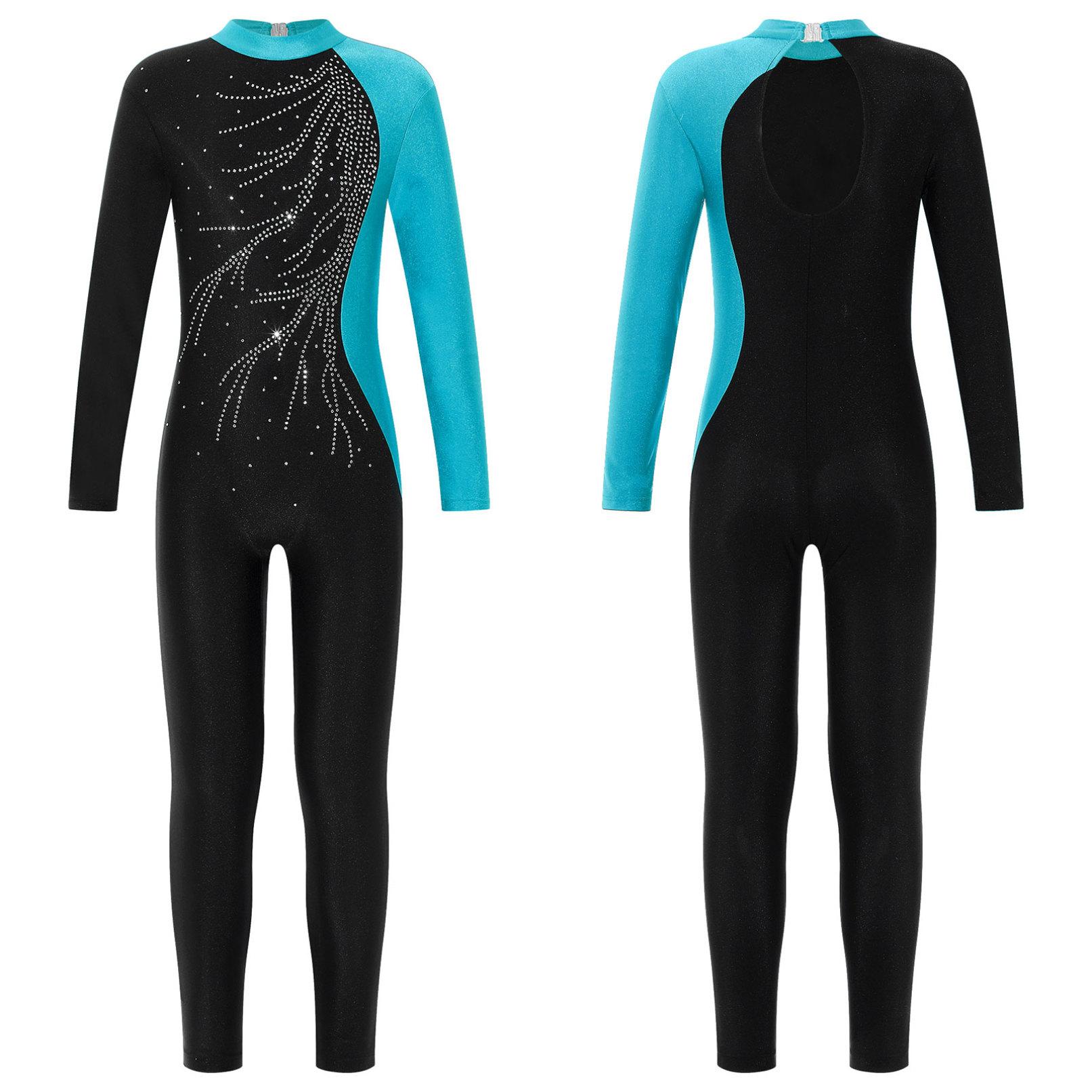 YONGHS Kinderen Meisjes Lange Mouw Ballet Dans Turnpakje Unitard Ballerina Gymnastiek Danskleding Kostuums Eendelige Pakken 7-8 Years groen/blauw