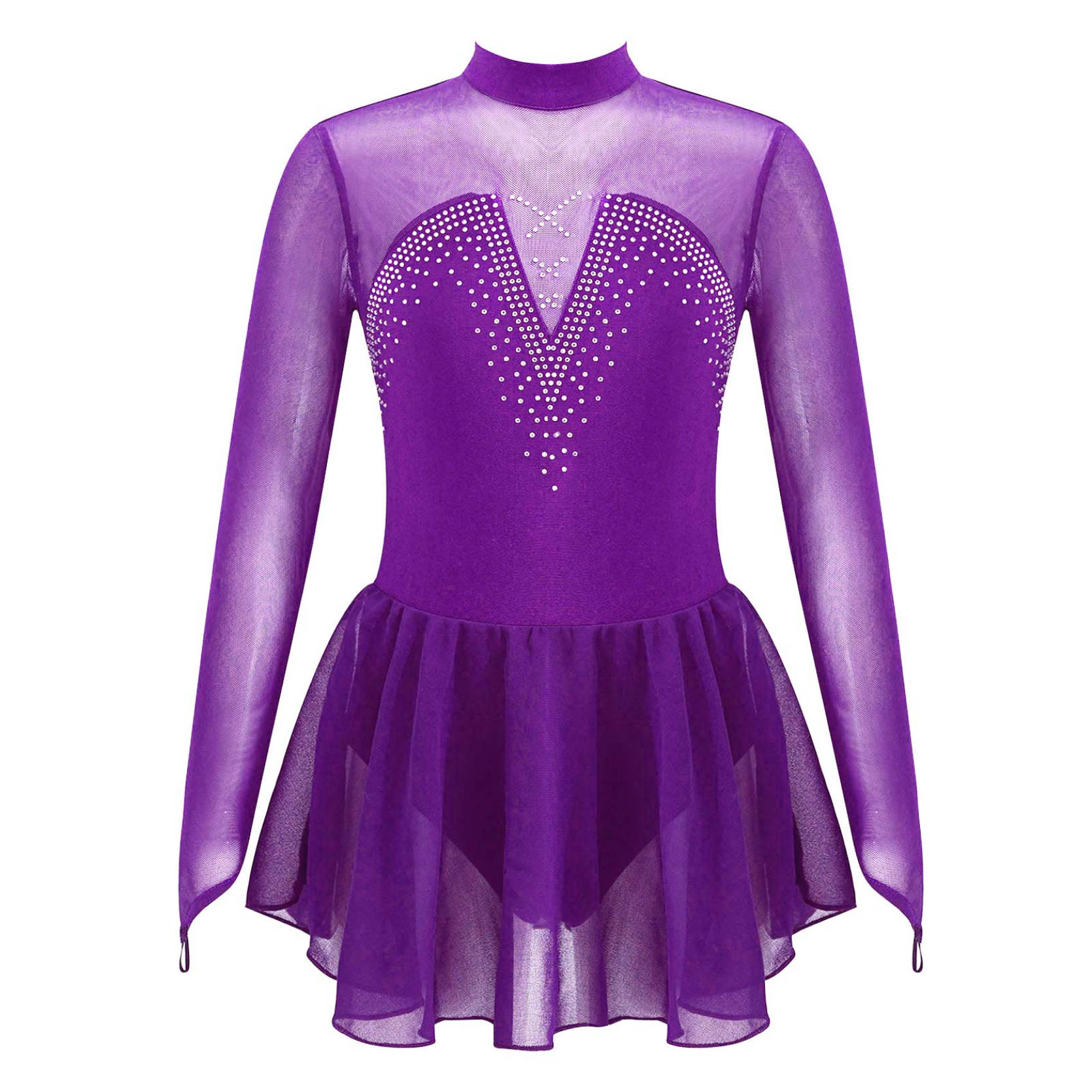 IEFiEL Kinderen Meisjes Figuur Schaatsen Dancewear Jurk Sparkly Strass Mesh Splice Ballerina Ballet Gymnastiek Workout Tule Tutu Jurk 8-10 Years paars