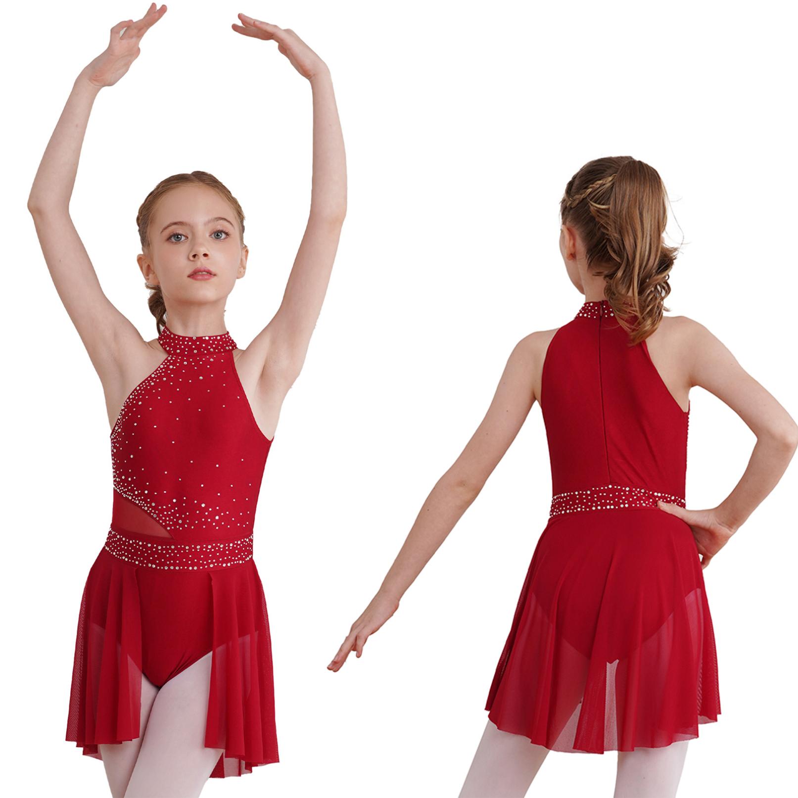 Ranrann Kinderen Meisjes Ballet Dans Jurk Mouwloos Glanzende Strass Gymnastiek Turnpakje Kunstschaatsen Kostuums 5-6 Years