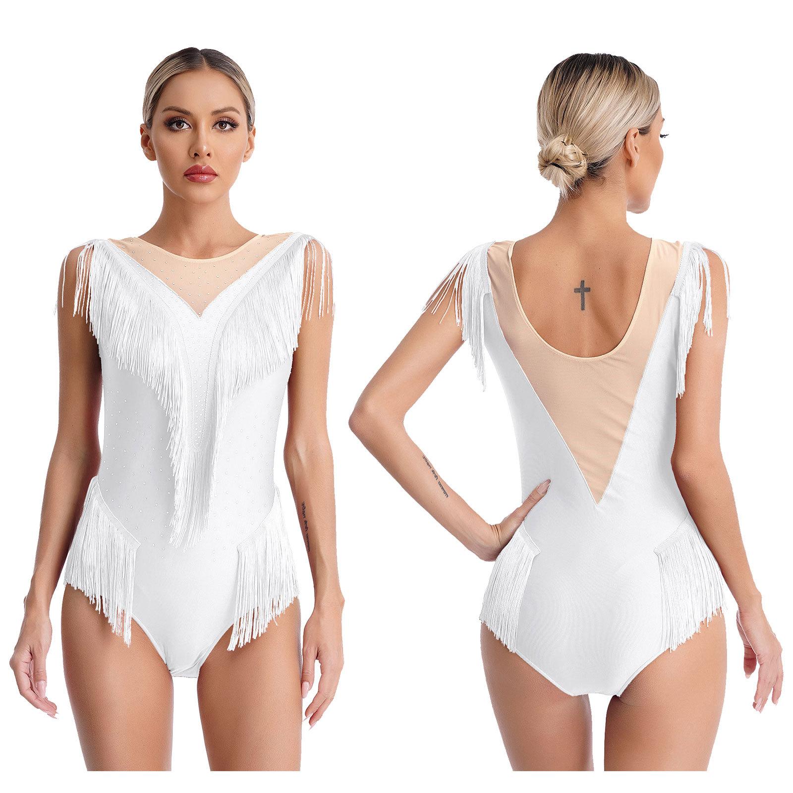 Aislor Womens Strass Glitter Figuur Schaatsen Ballet Dans Turnpakje Mouwloze Gymnastiek Dans Body M wit