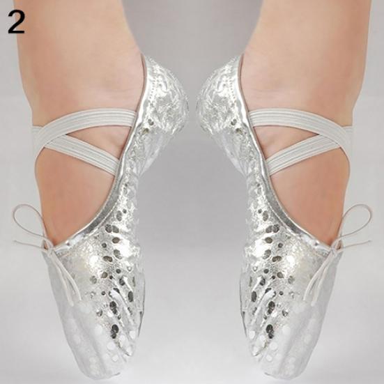 Fungogo Vrouwen Meisjes Kleine Prinses Glanzende Kunstleren Ballet Gymnastiek Dansschoenen 29 zilver