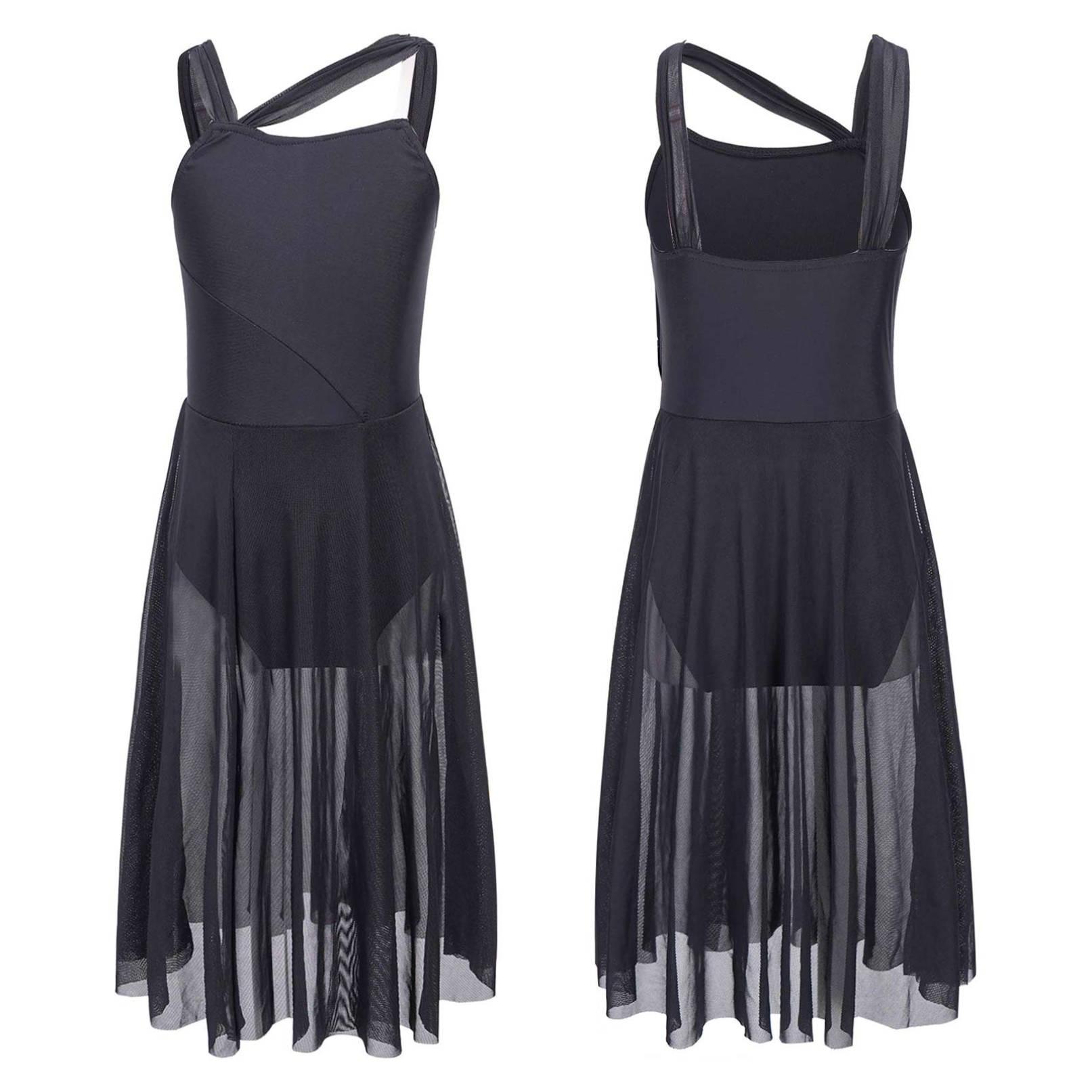 Manyakai Kinderen Meisjes Mesh Overlay Ballet Hedendaagse Dans Jurk Lyrische Leotard Kostuum Mouwloze Jurken 15-16 Years