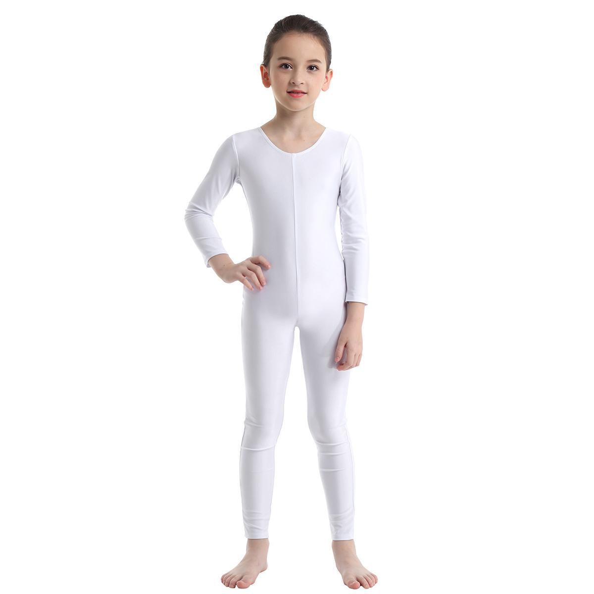 Linjinx Kinderen Meisjes Lange Mouwen Gymnastiek Leotard Ballet Dans Oefening Bodysuit Actieve Kleding 13-14 Years wit
