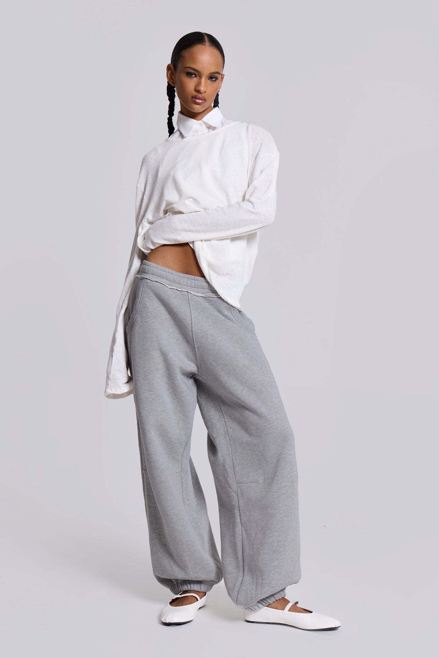Jaded London Grey Marl Cuffed Baggy Monster Joggers
