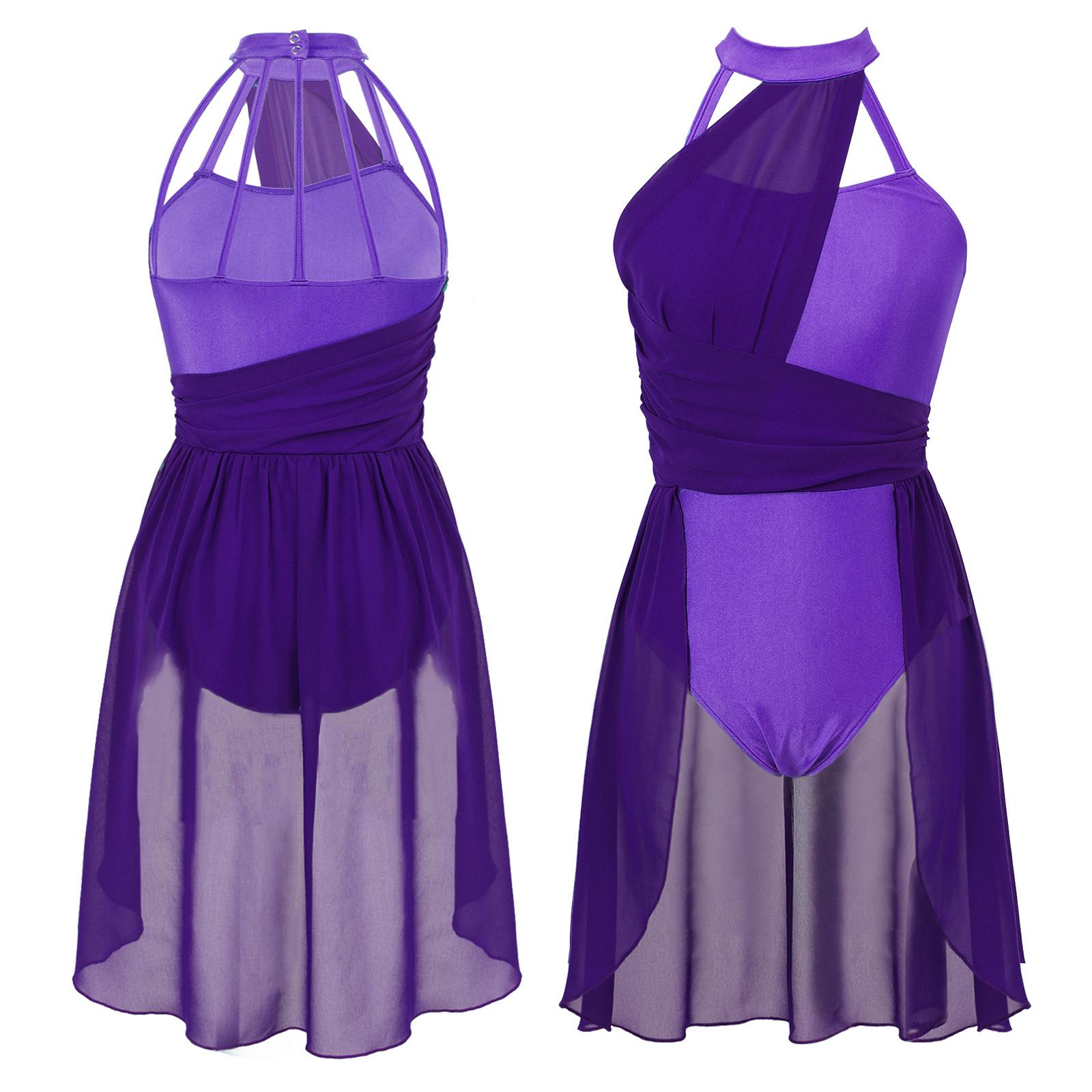 Linjinx Vrouwen Ballet Dans Jurk Volwassen Gymnastiek Lyrische Hedendaagse Dans Ballerina Kostuums Kleding Stage Performance Turnpakje Jurk L donkerpaarse kleur