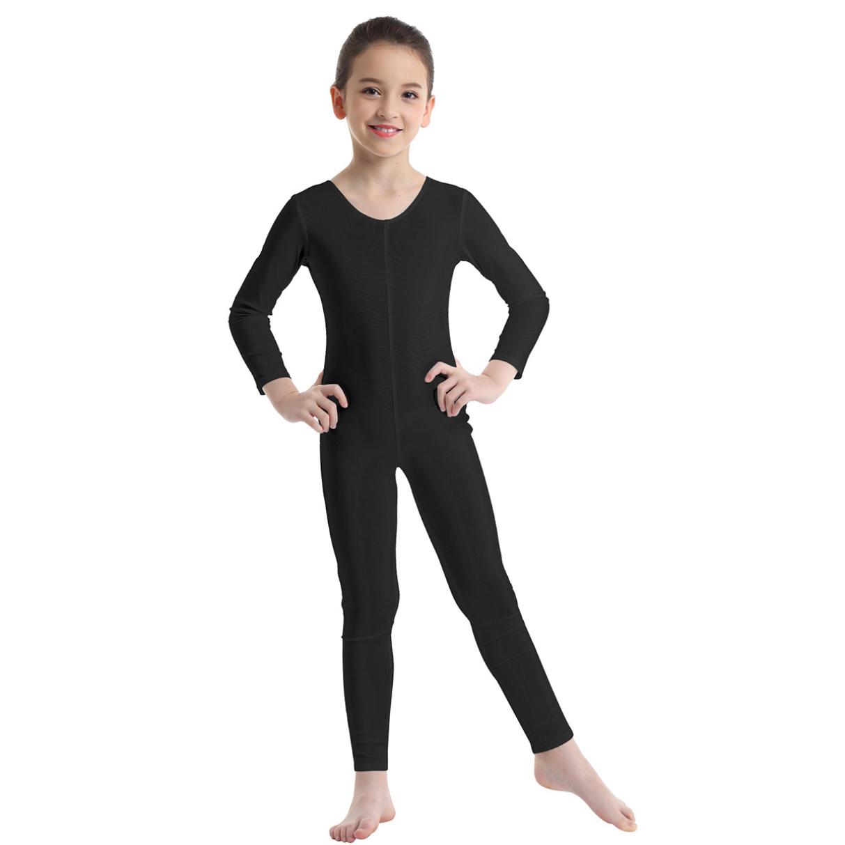 Daenrui Kinderen Meisjes Stijlvolle Kleding Lange Mouwen Ballet Dans Gymnastiek Turnpakje Jumpsuit Dancewear 12-14 Years zwart