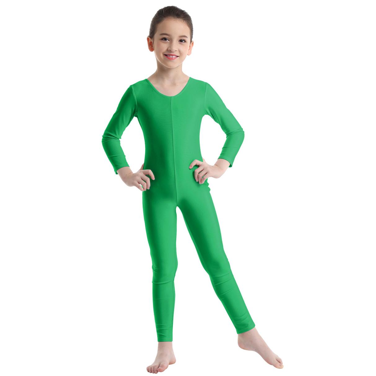 Daenrui Kinderen Meisjes Stijlvolle Kleding Lange Mouwen Ballet Dans Gymnastiek Turnpakje Jumpsuit Dancewear 8-10 Years groen