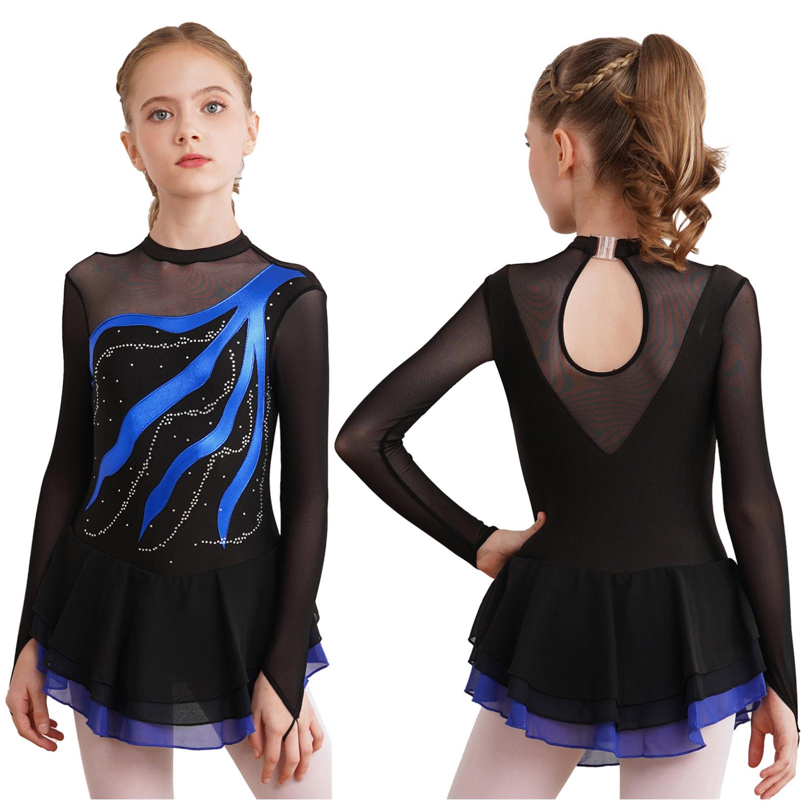 YOOJIA Kinderen Meisjes Kunstschaatsen Ballet Jurk Strass Versierd Turnpakje voor Atletische Prestaties Danskleding 11-12 Years