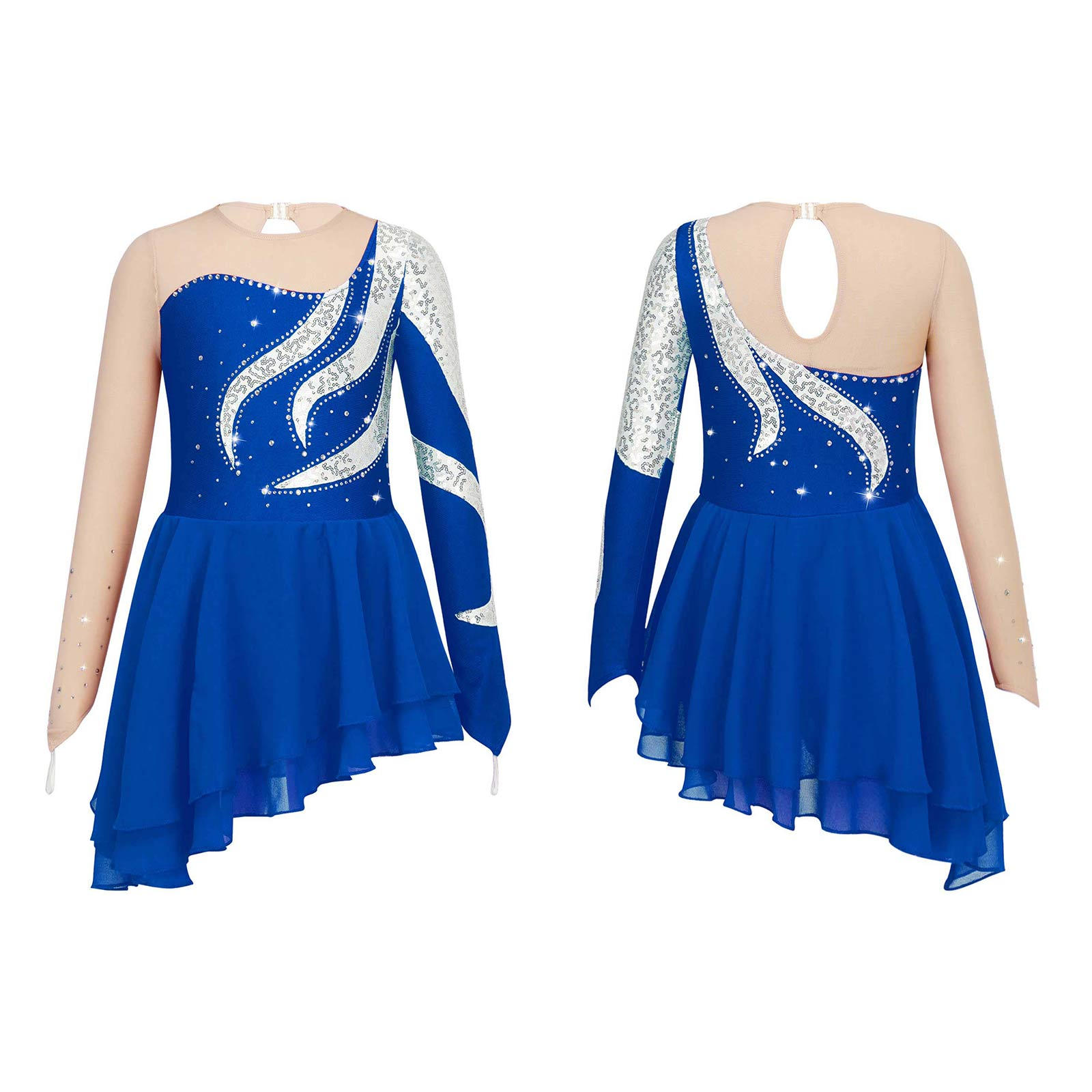 Inhzoy Meisjes lange mouwen glanzende pailletten ballet danskleding jurk kunstschaatsen jurk holle rug atletische gymnastiek leotard 11-12 Years