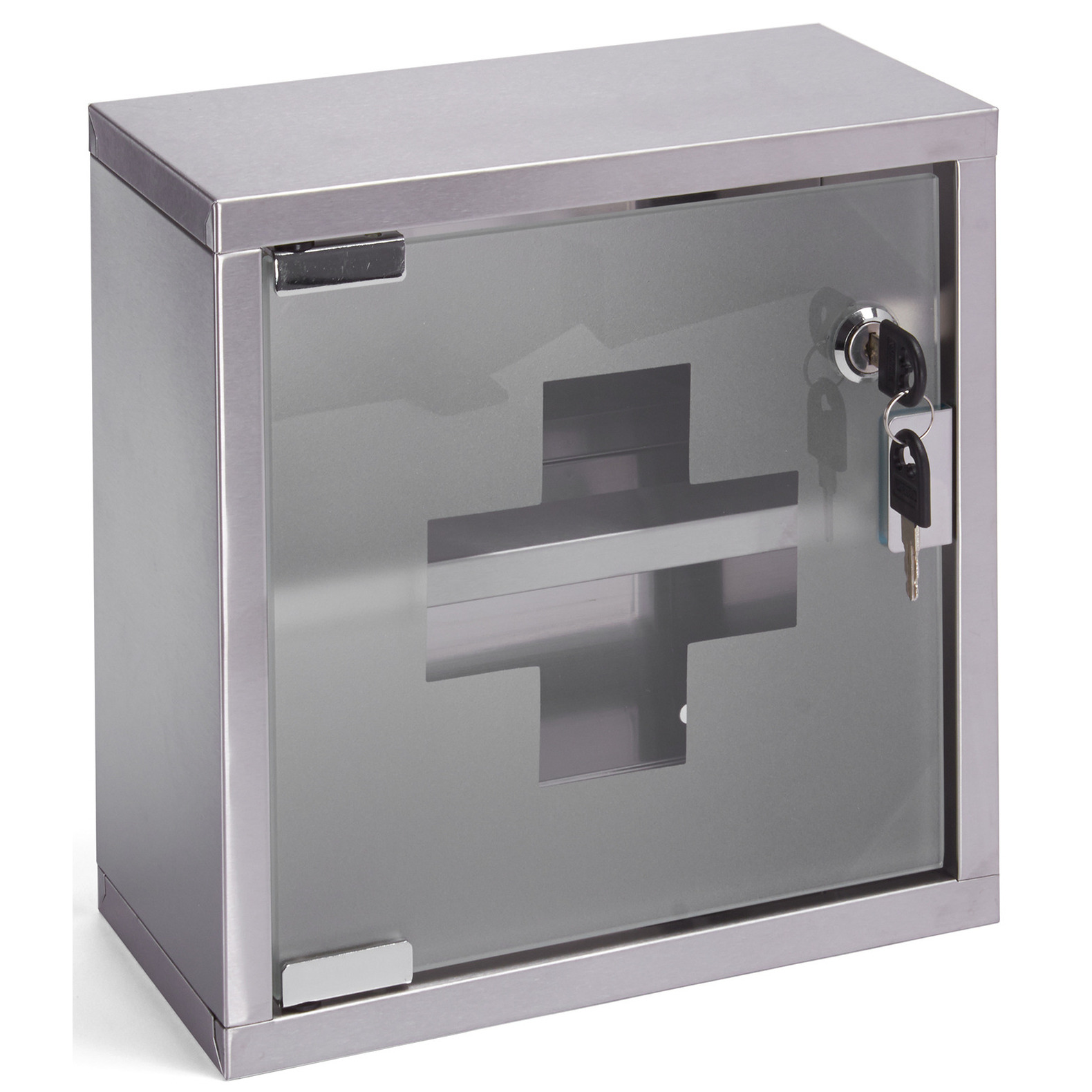 MSV Medicijnenkastje/EHBO spullen - rvs met glas - 25 x 25 x 12 cm - met slotje -