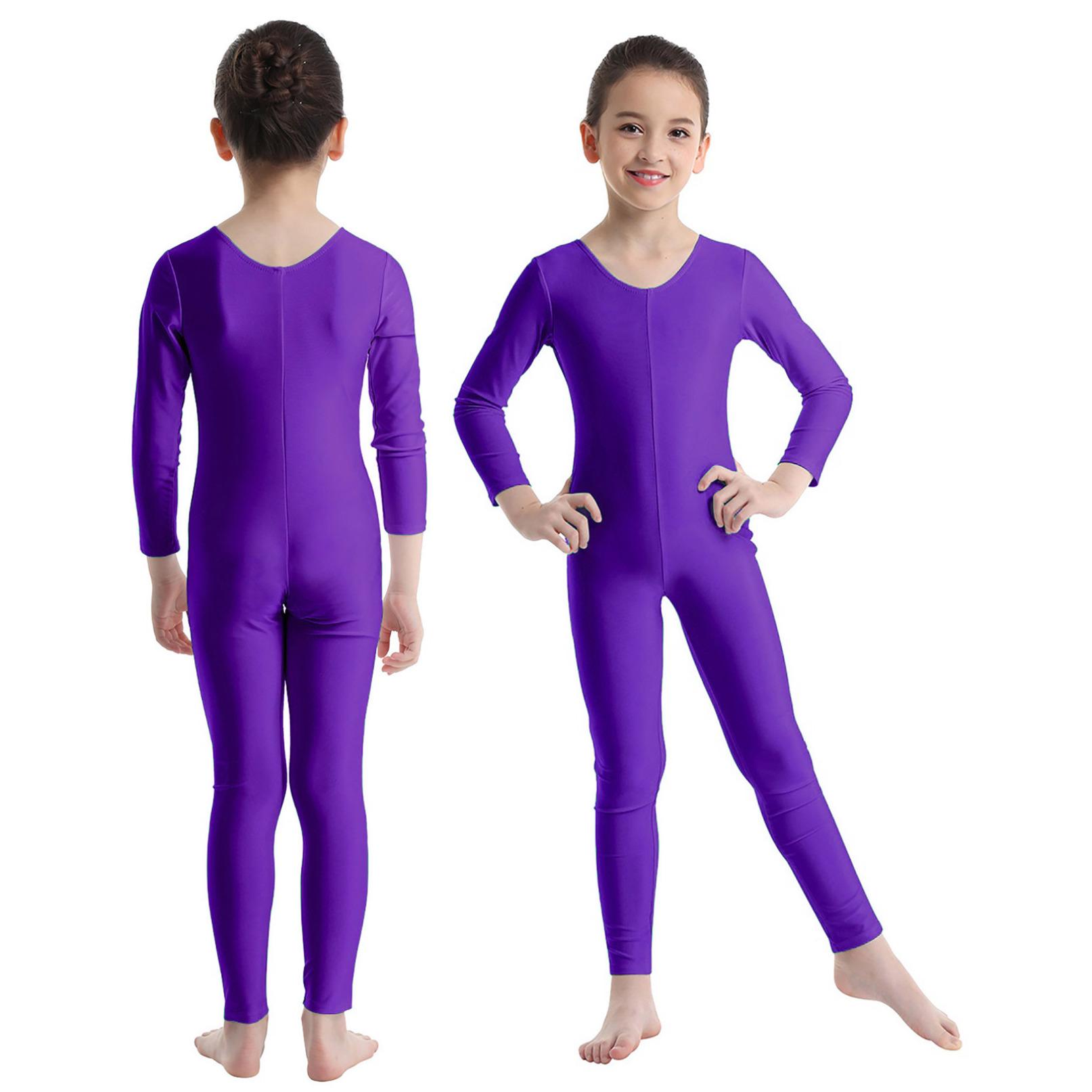 Inlzdz Kinderen Meisjes Ballet Maillots Gymnastiek Unitards Lange Mouw Rits Dans Oefening Jumpsuit 11-12 Years paars