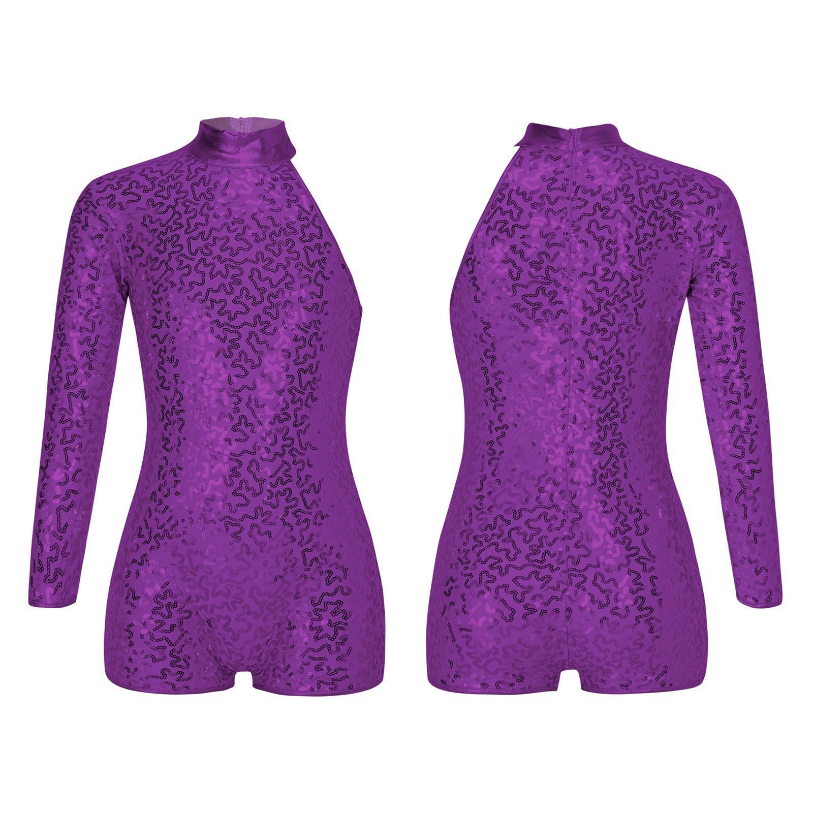ZDHoor Stijlvolle kleding voor kinderen, meisjes, enkele lange mouw, ronde kraag, glanzende pailletten, jazzdanspakjes 5-6 Years