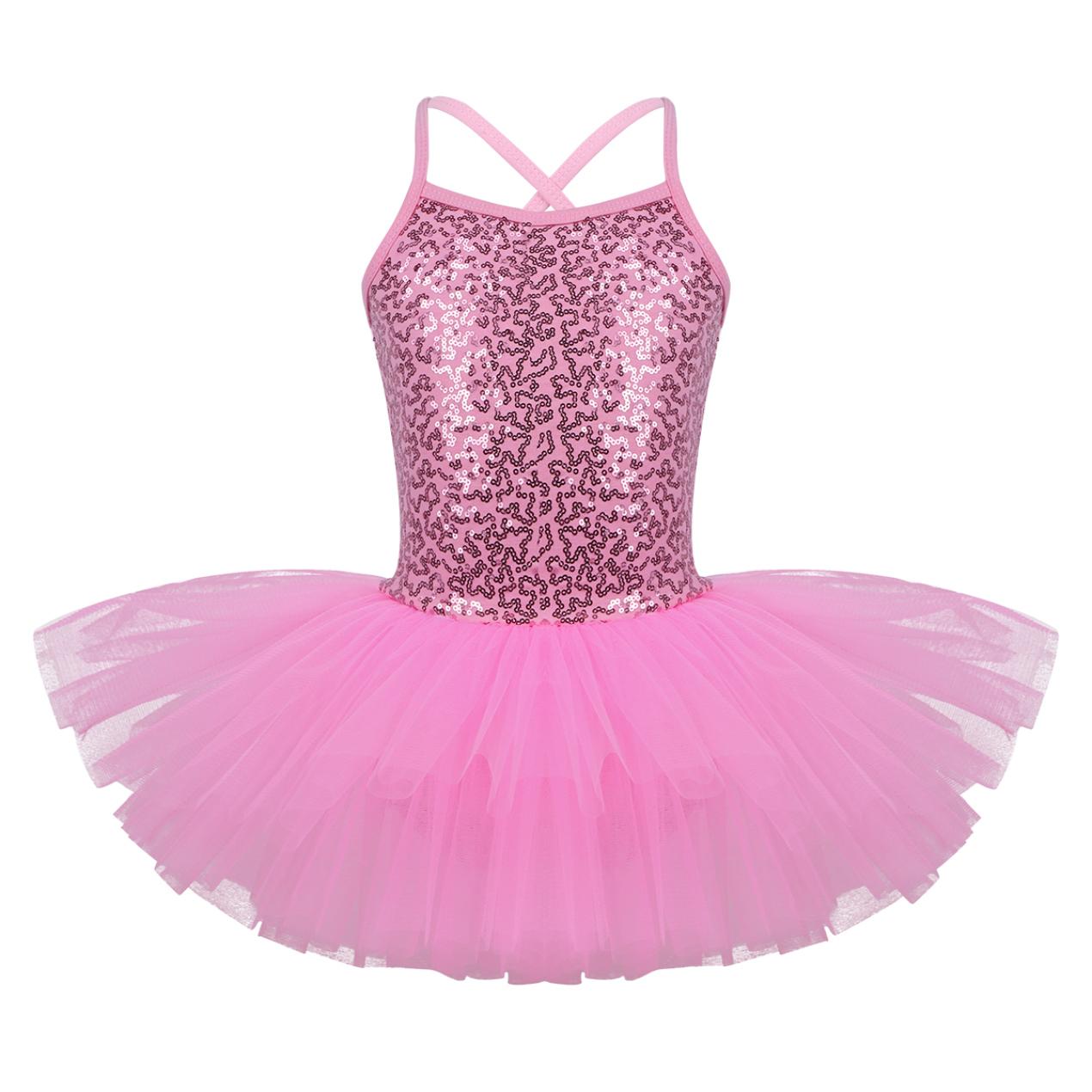 IEFiEL Kinderen Meisjes Lovertjes Hemdje Ballet Tutu Jurk Rok Turnpakje Ballerina Glinsterende Danskostuums 5-6 Years roze