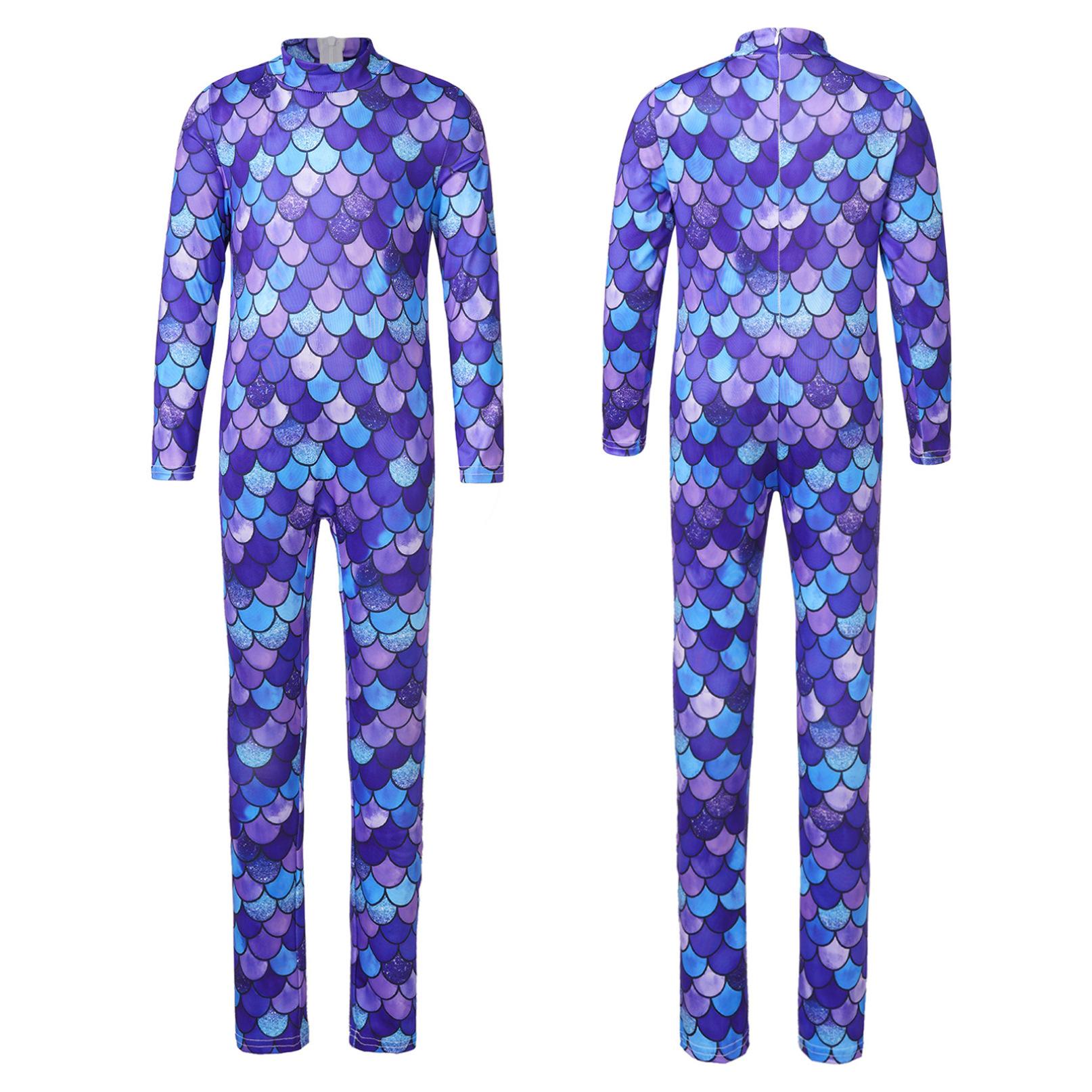 Inlzdz Gymnastiek maillots voor meisjes met lange mouwen zeemeermin jumpsuit bodysuit tumbling unitards dans ballet biketards 11-12 Years Vloot