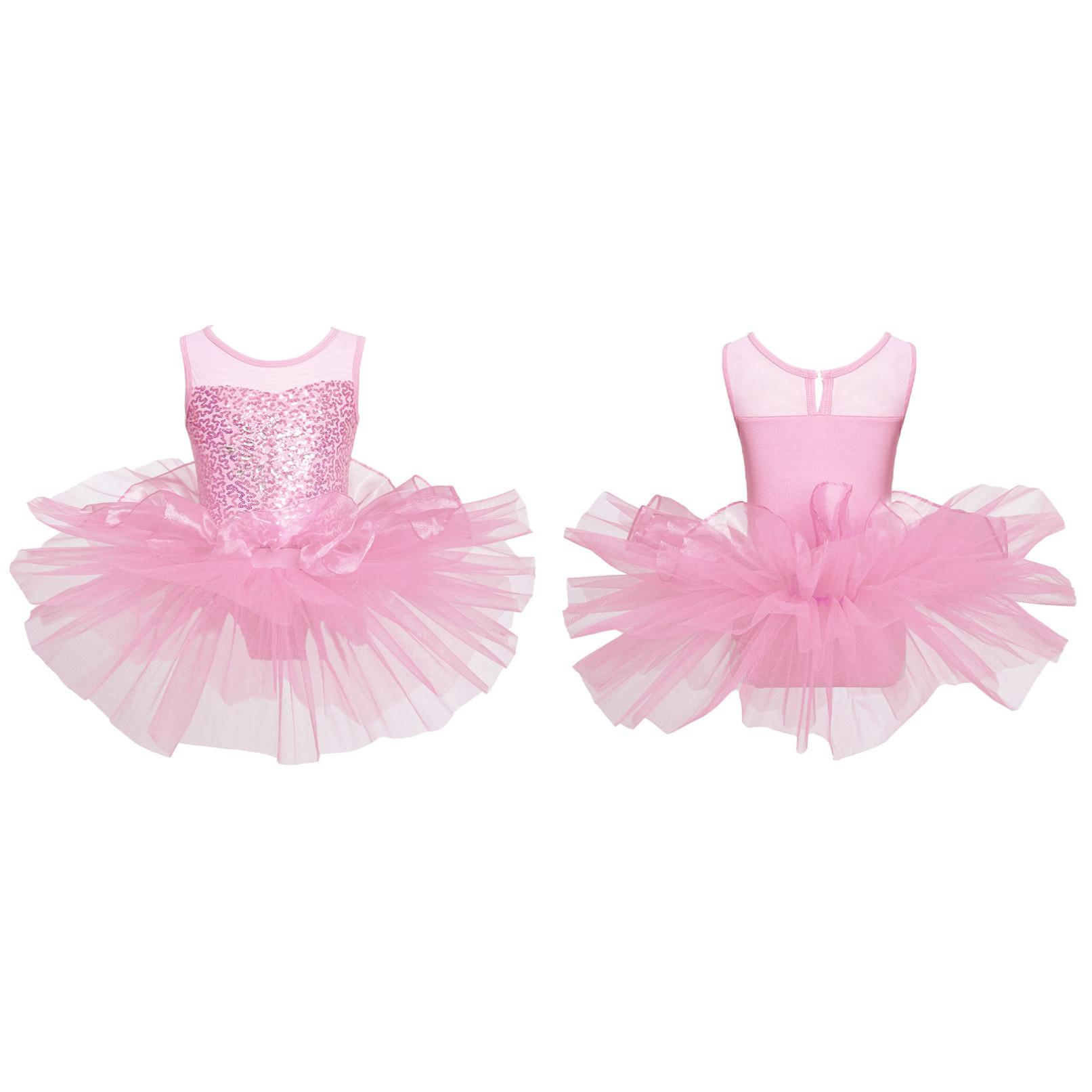 Daenrui Ballet Dans Tutu Jurk Kinderen Meisjes Pailletten Dans Turnpakje Mouwloze Gymnastiek Kunstschaatsen Danskleding 5-6 Years roze