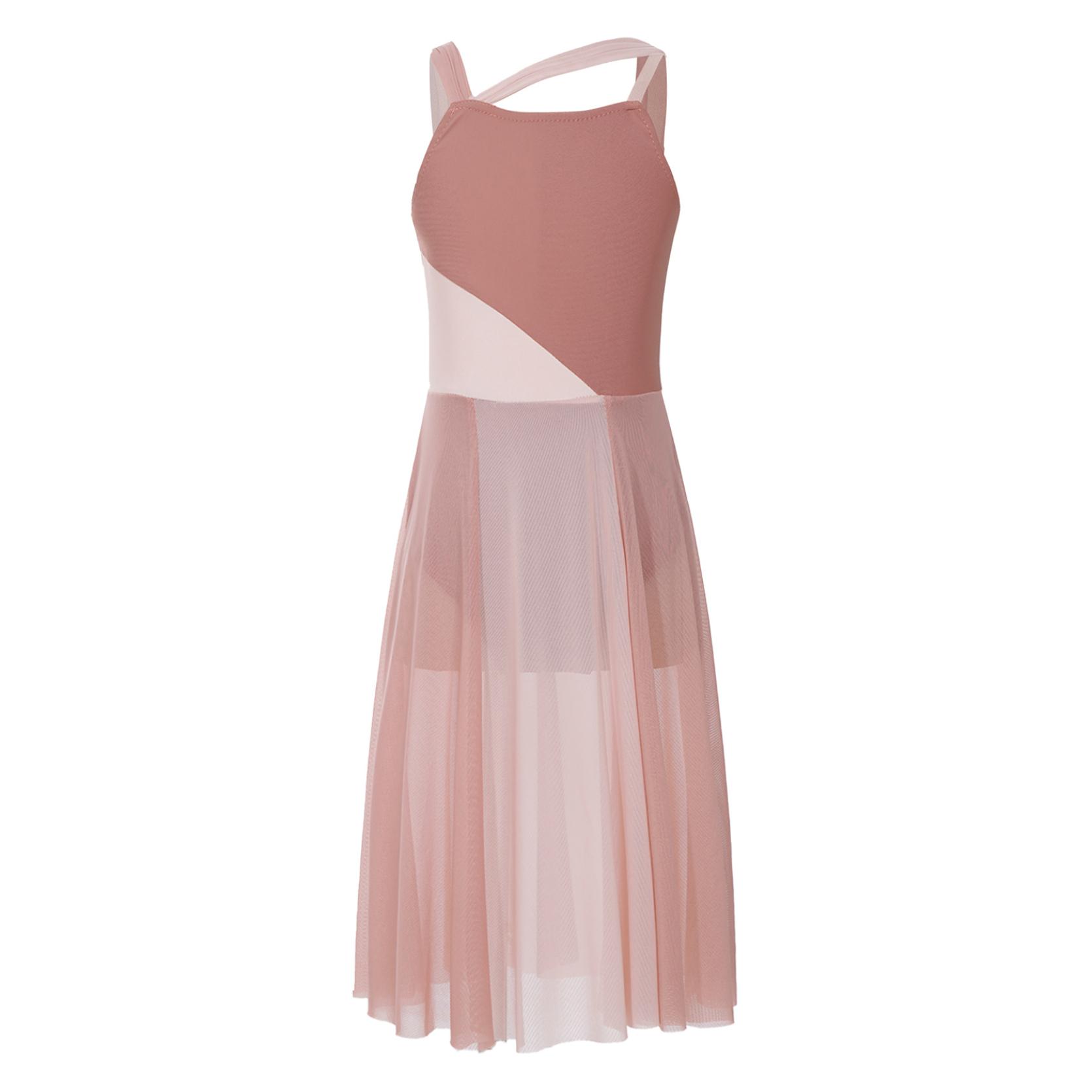IEFiEL Lyrisch danskostuum voor meisjes, modern eigentijds balletdanskleding, spaghettibandje, chiffon turnpakje 9-10 Years lichtbruine kleur