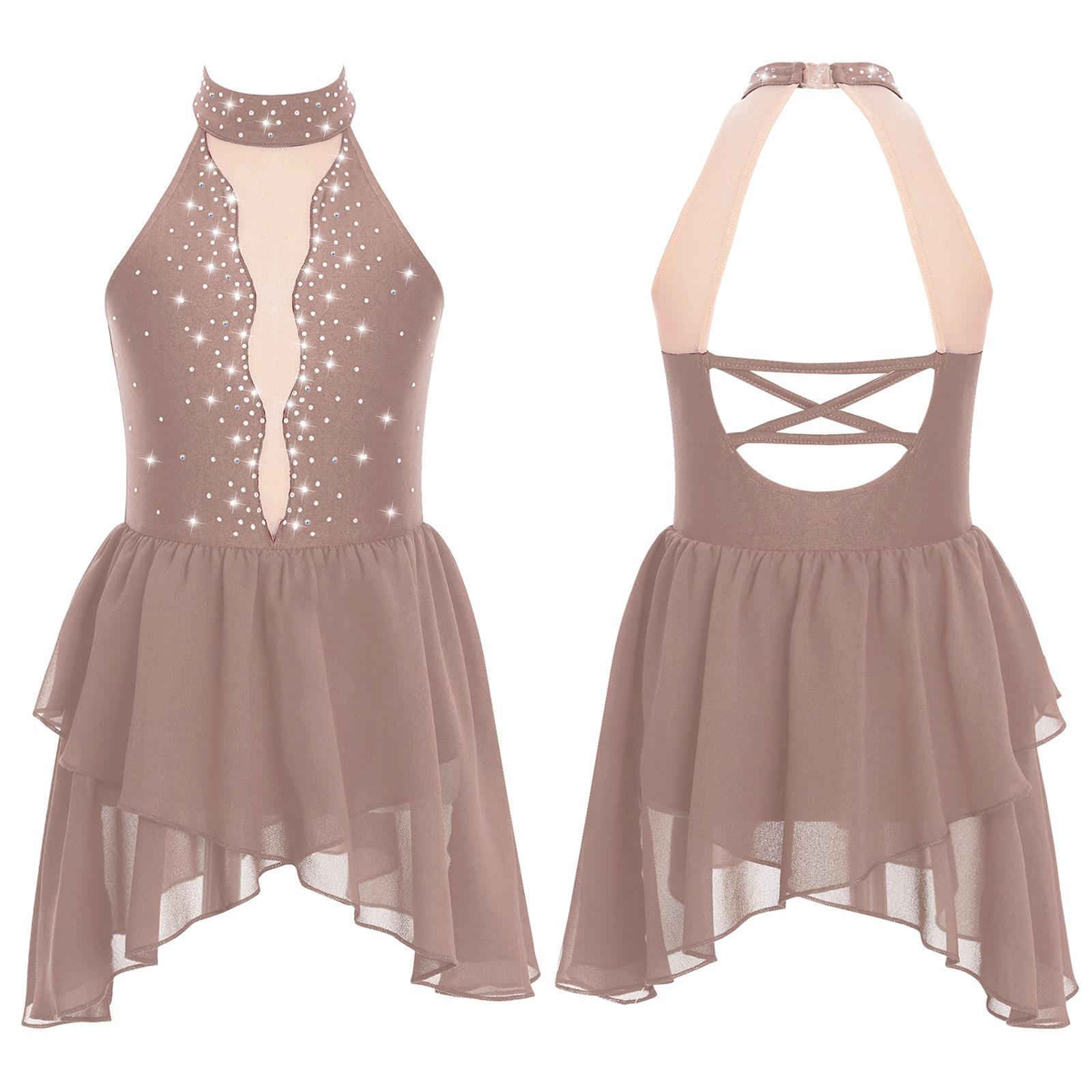 Daenrui Kinderen Meisjes Ballet Lyrische Dans Jurk Strass Kunstschaatsen Kostuum Mouwloos Sheer Mesh Gymnastiek Turnpakje Danskleding 11-12 Years